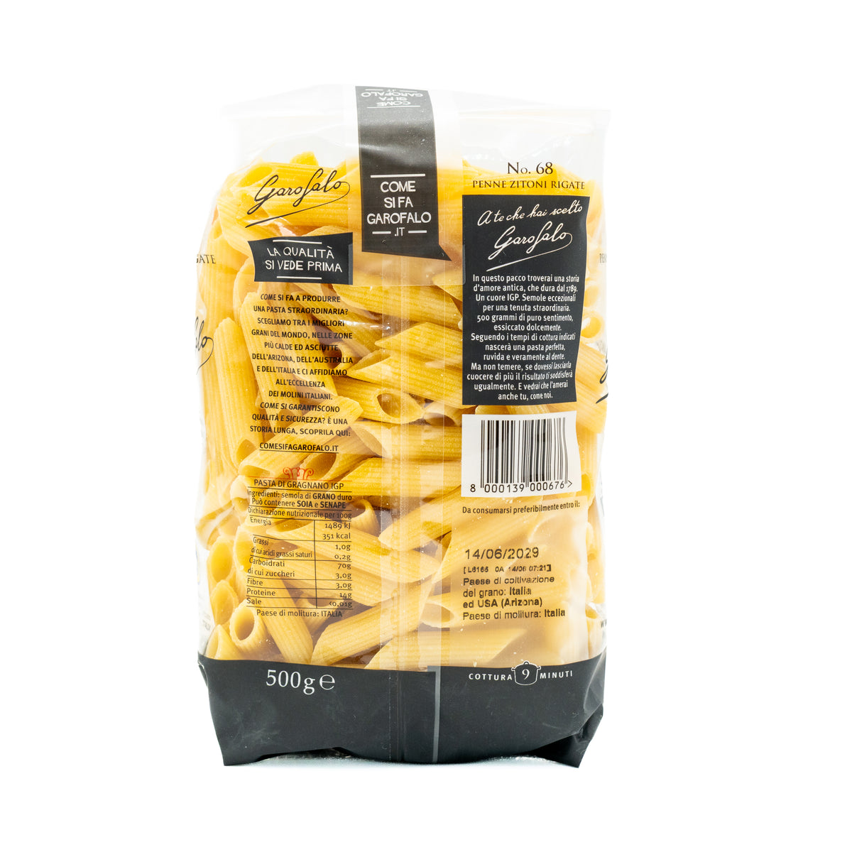 Paste Penne Zitoni Rigate nr. 68 Garofalo, 500 g