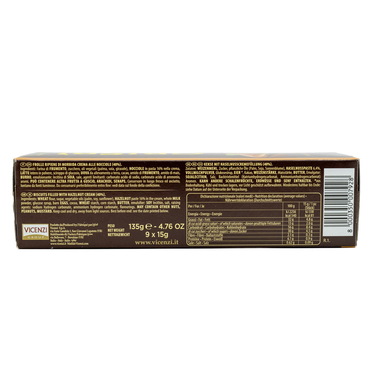 Biscuiți cu cremă de alune de pădure Grisbi, 135 g