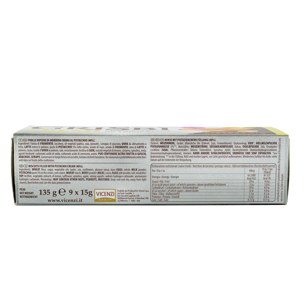 Biscuiți Fresh cu cremă de fistic Grisbi, 135 g