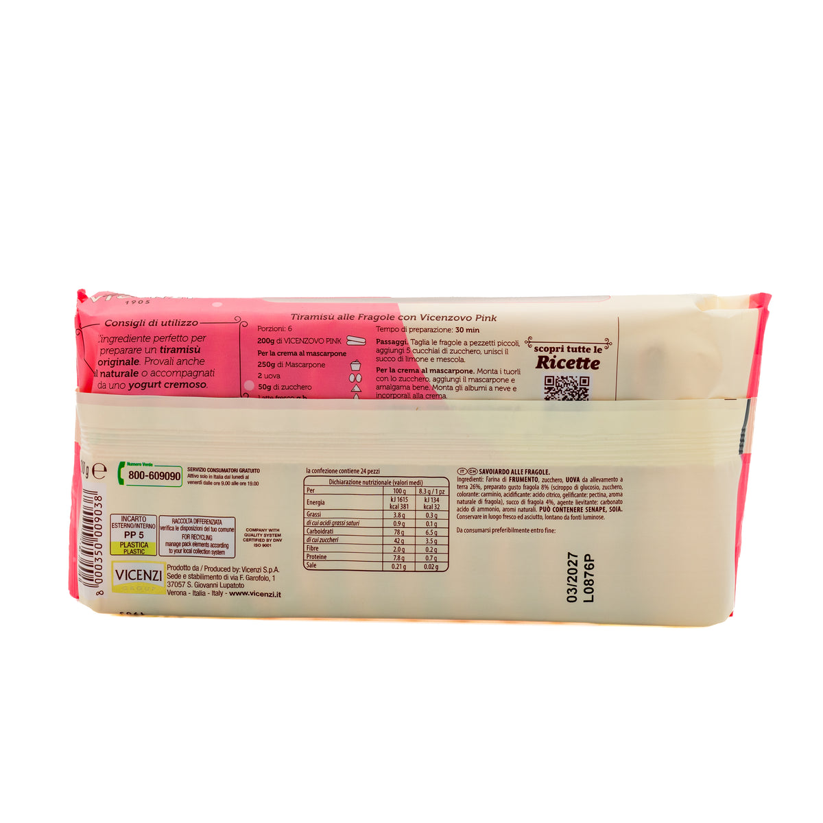 Pișcoturi Vicenzovo Pink cu căpșuni Matilde Vicenzi, 200 g