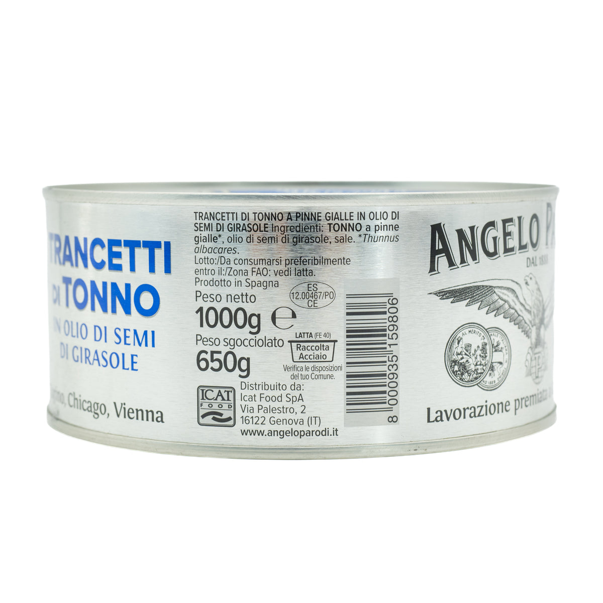 Bucăți de ton Angelo Parodi în ulei de floarea-soarelui, 1 kg