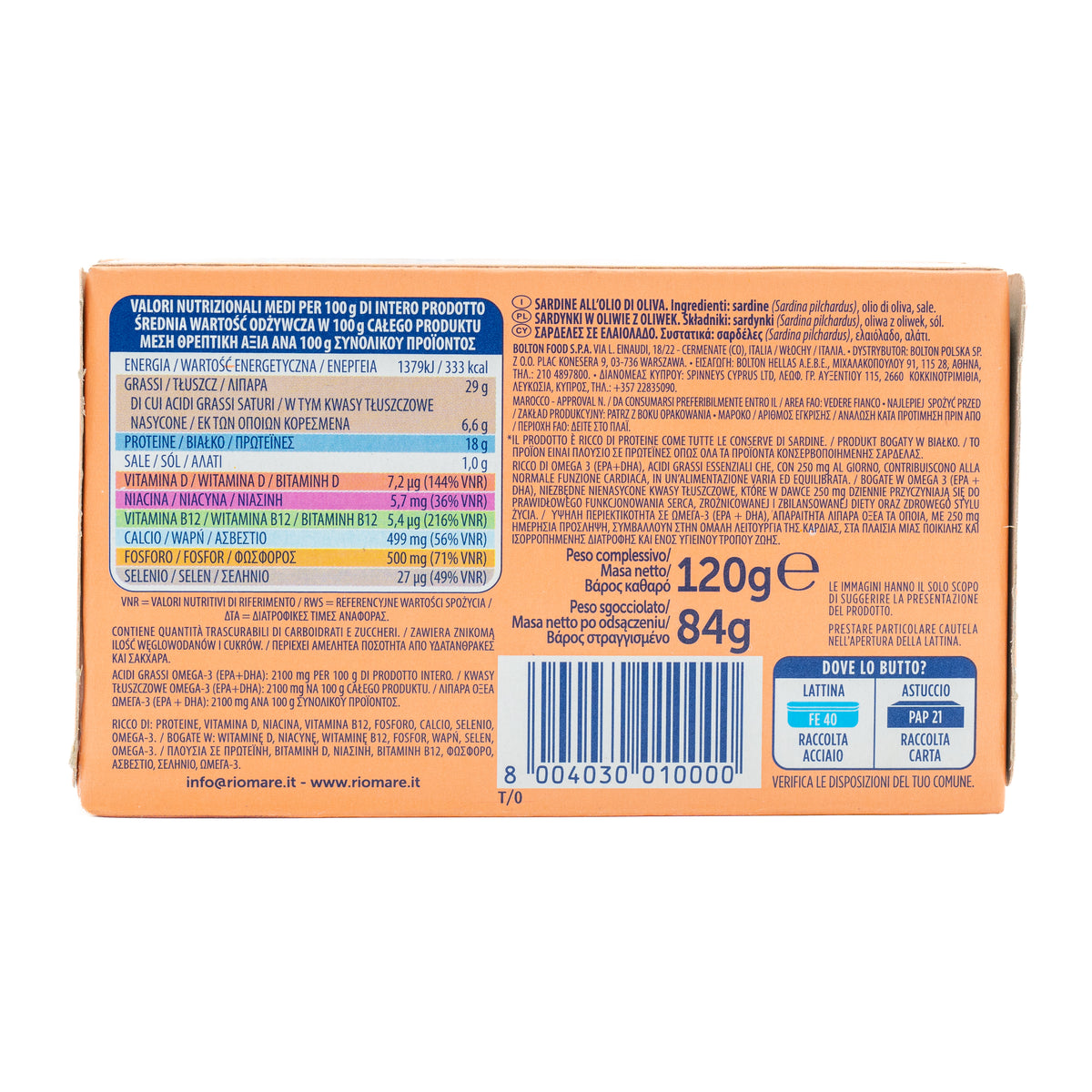 Sardine Rio Mare în ulei de măsline, 120 g