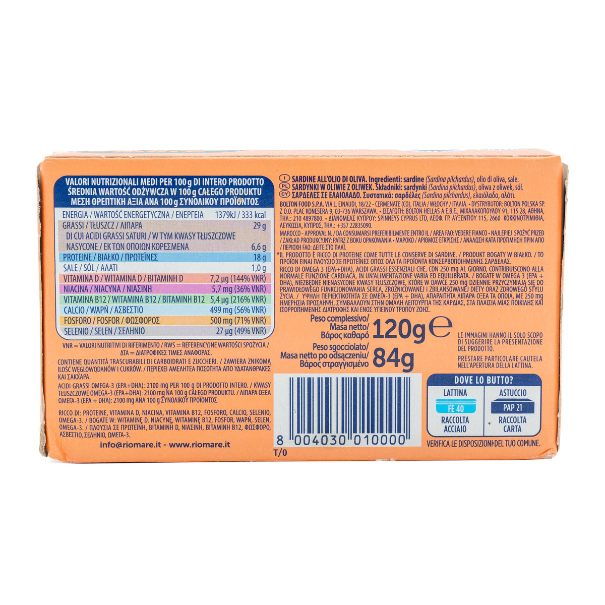 Sardine Rio Mare în ulei de măsline, 120 g