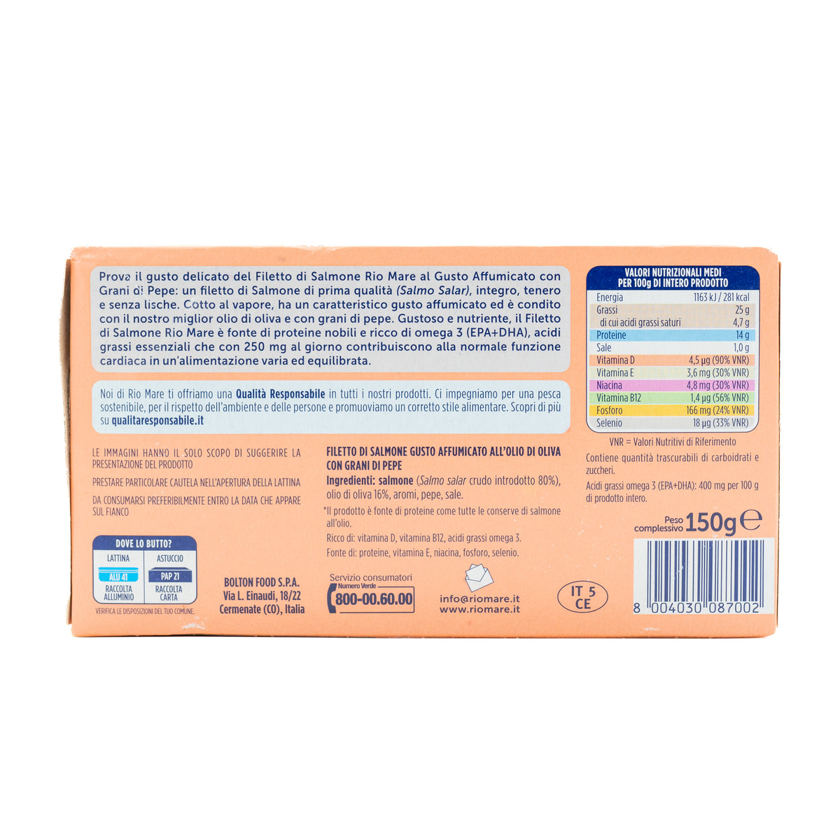 File de somon cu gust afumat și piper Rio Mare, 150 g