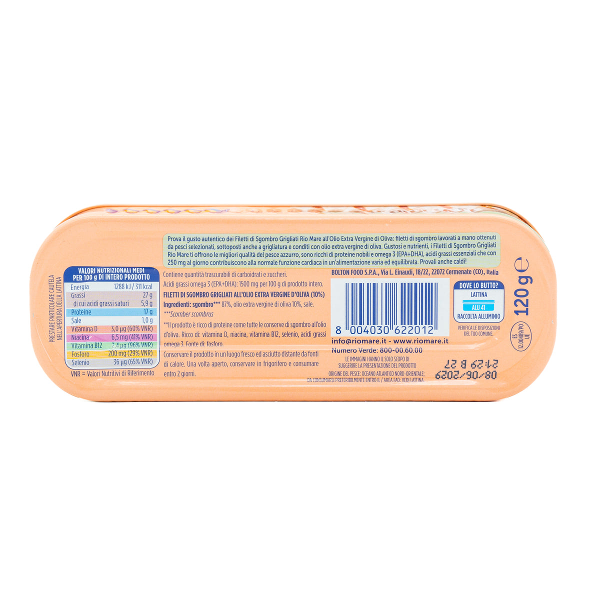 Fileuri de macrou la grătar în ulei de măsline extravirgin Rio Mare, 120 g