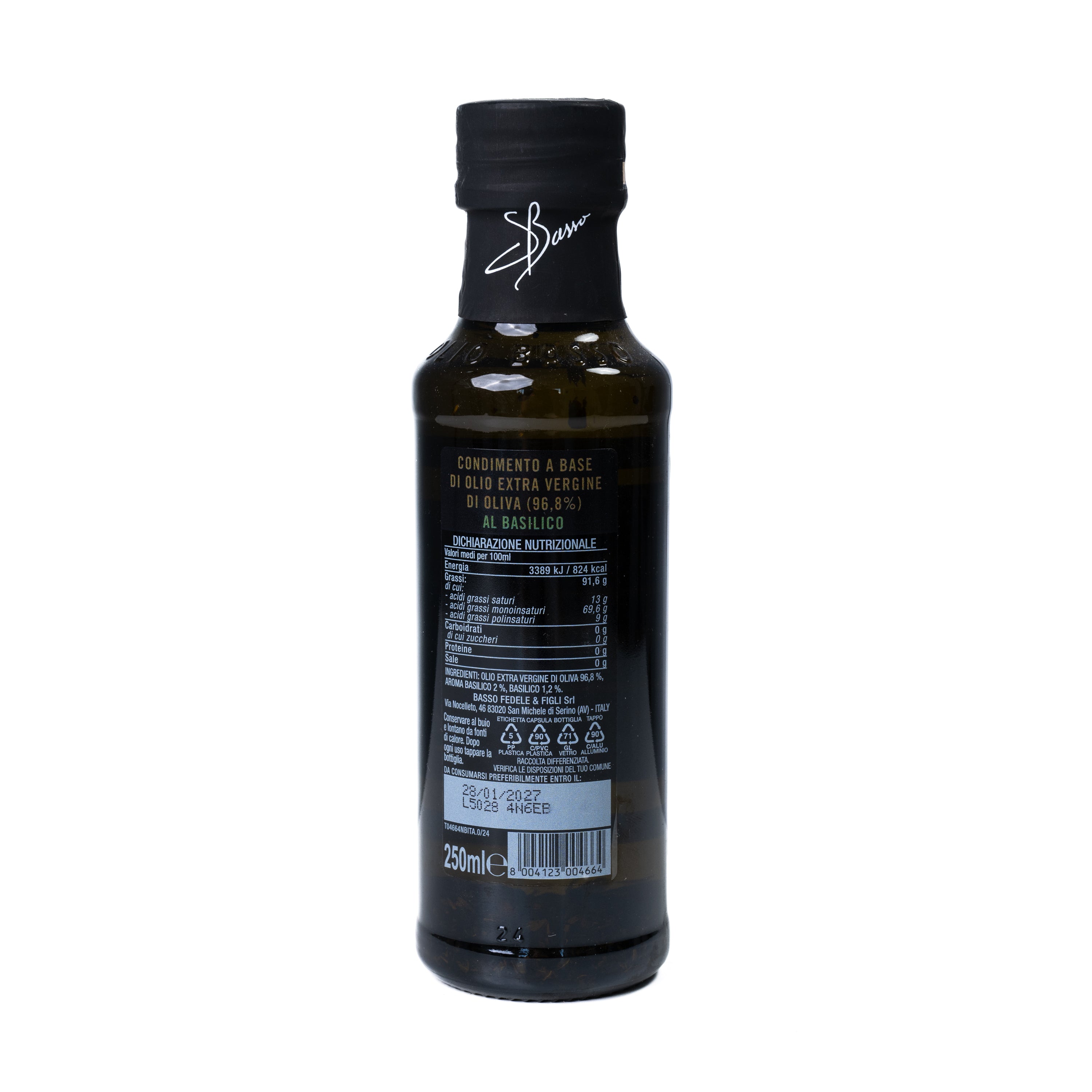 Ulei de măsline extravirgin cu busuioc Basso, 250 ml