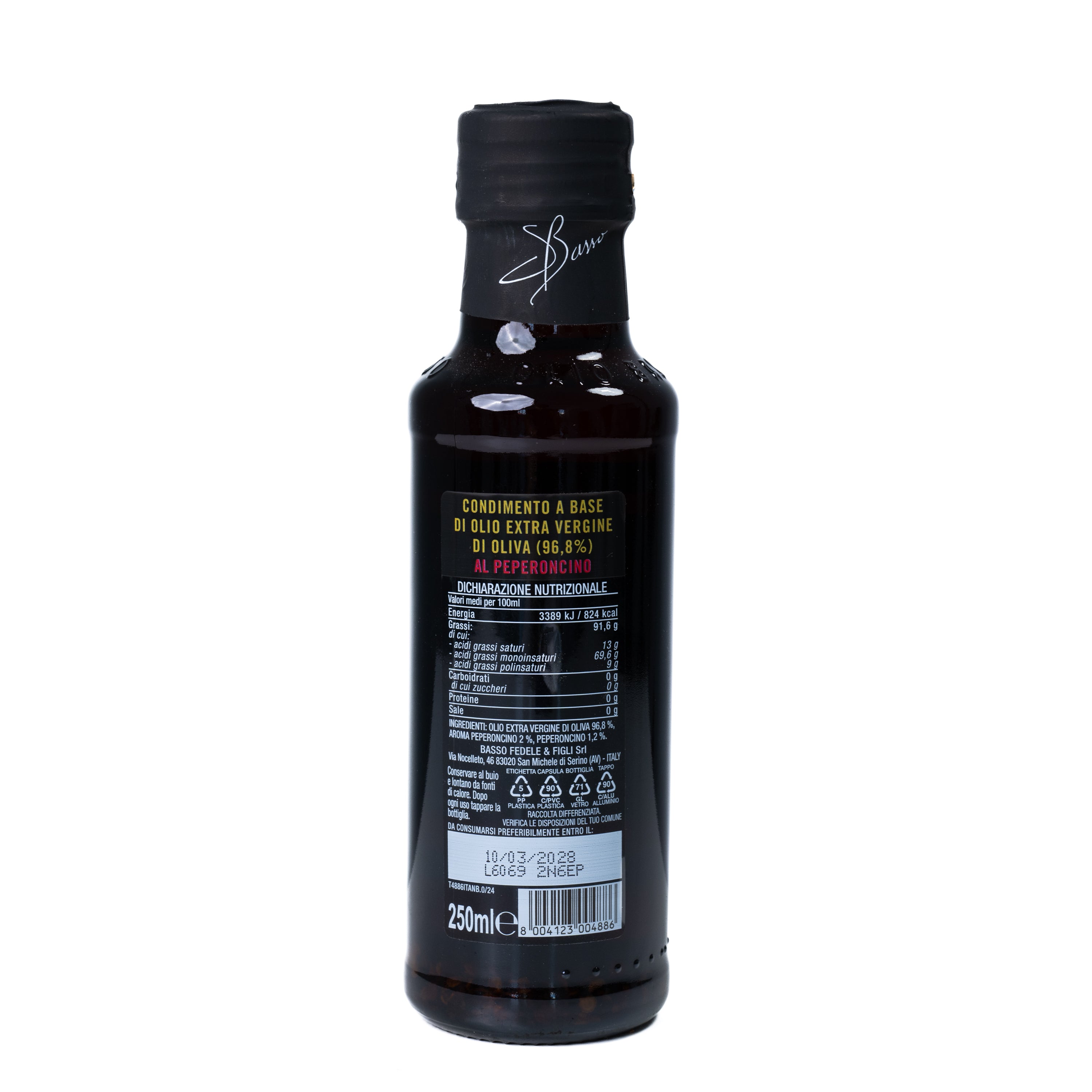 Ulei de măslines extravirgin cu ardei iute Basso, 250 ml