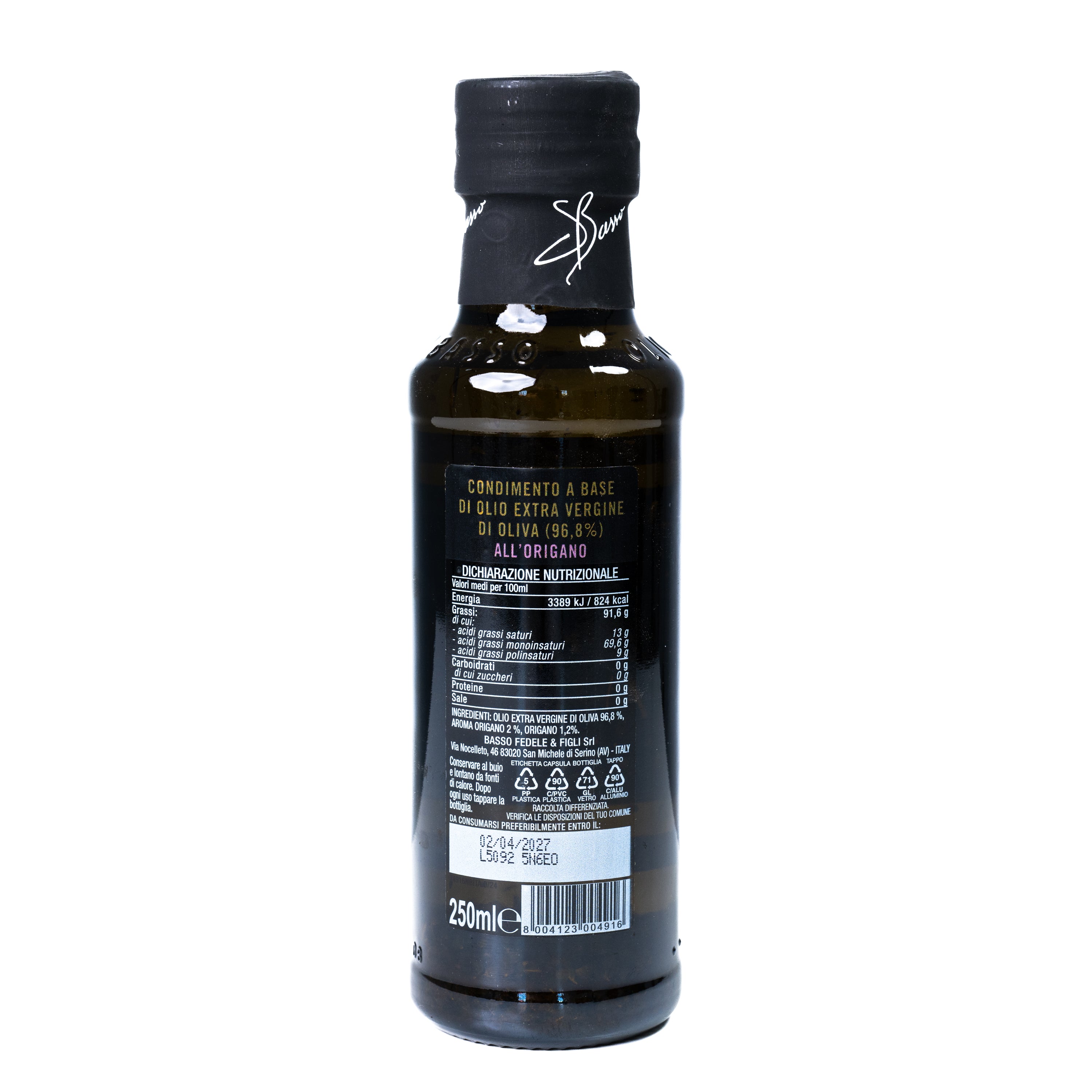 Ulei de măslines extravirgin cu oregano Basso, 250 ml