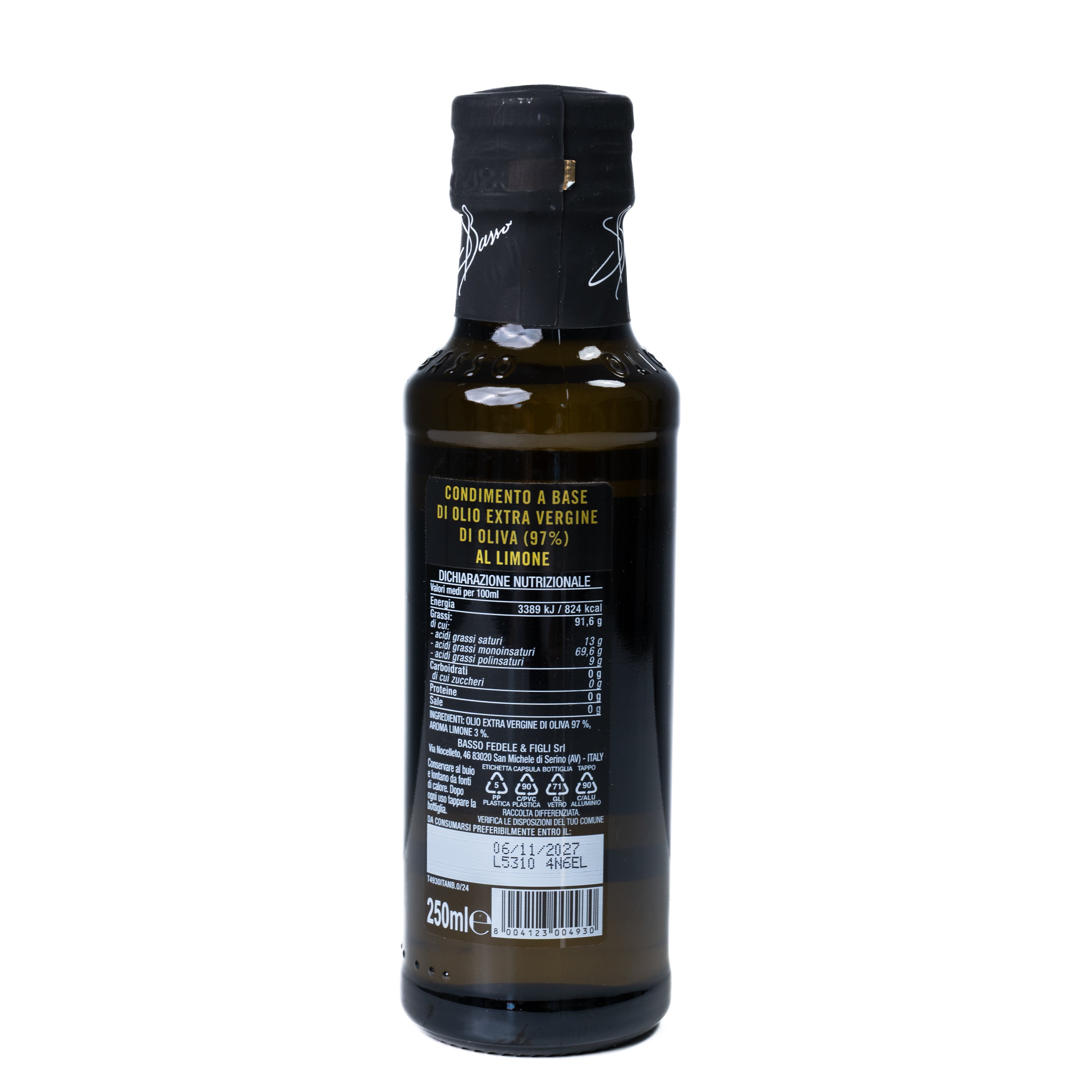 Ulei de măsline extravirgin cu lămâie Basso, 250 ml