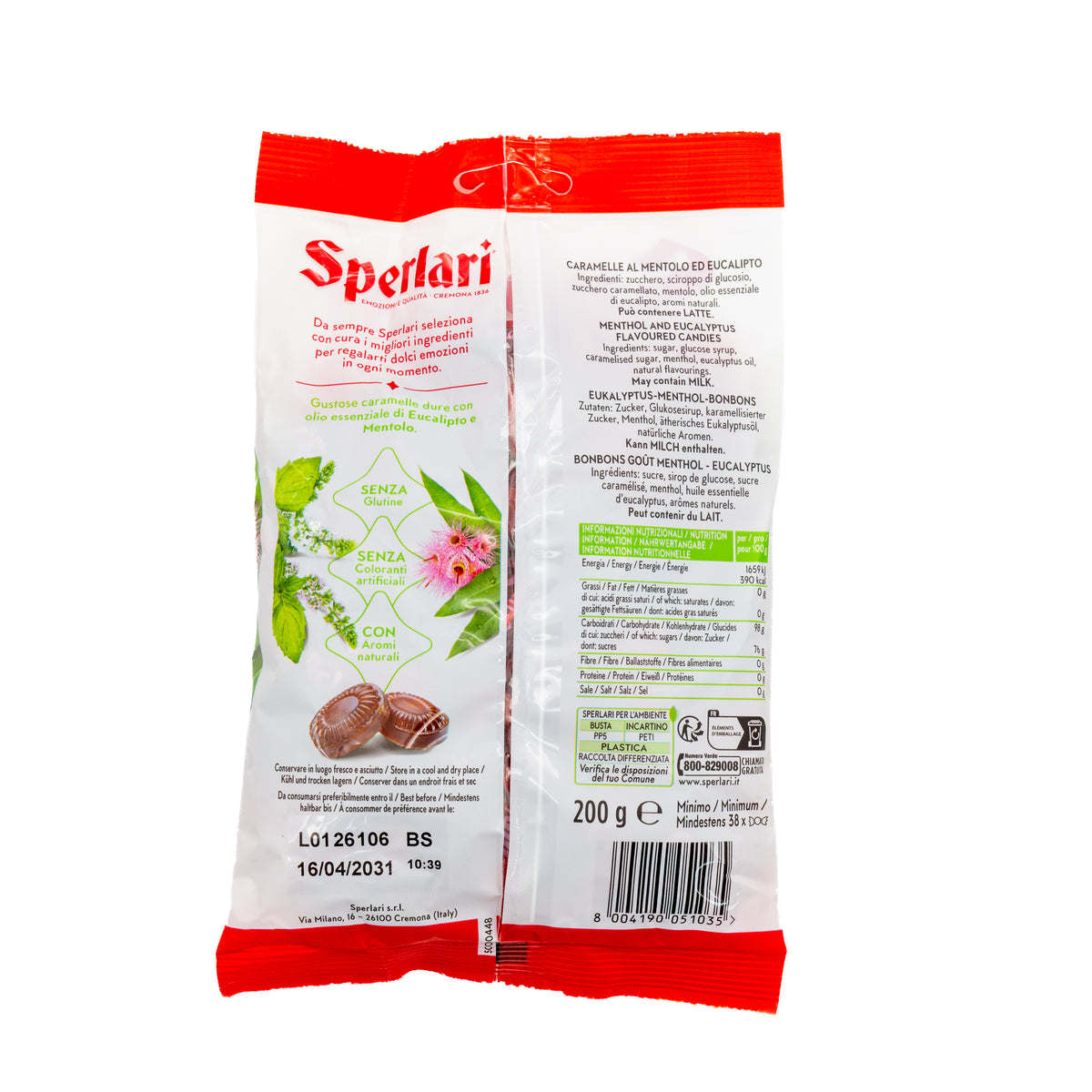 Bomboane Club cu mentol și eucalipt Sperlari, 200 g