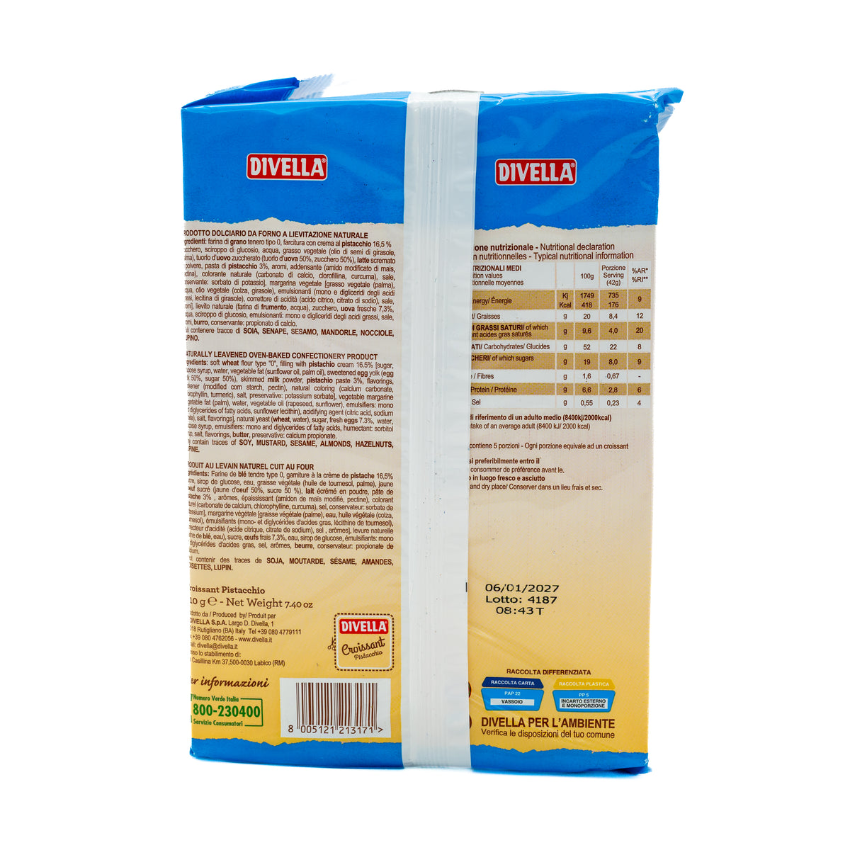 Croissante cu fistic Divella, 5 bucăți, 210 g