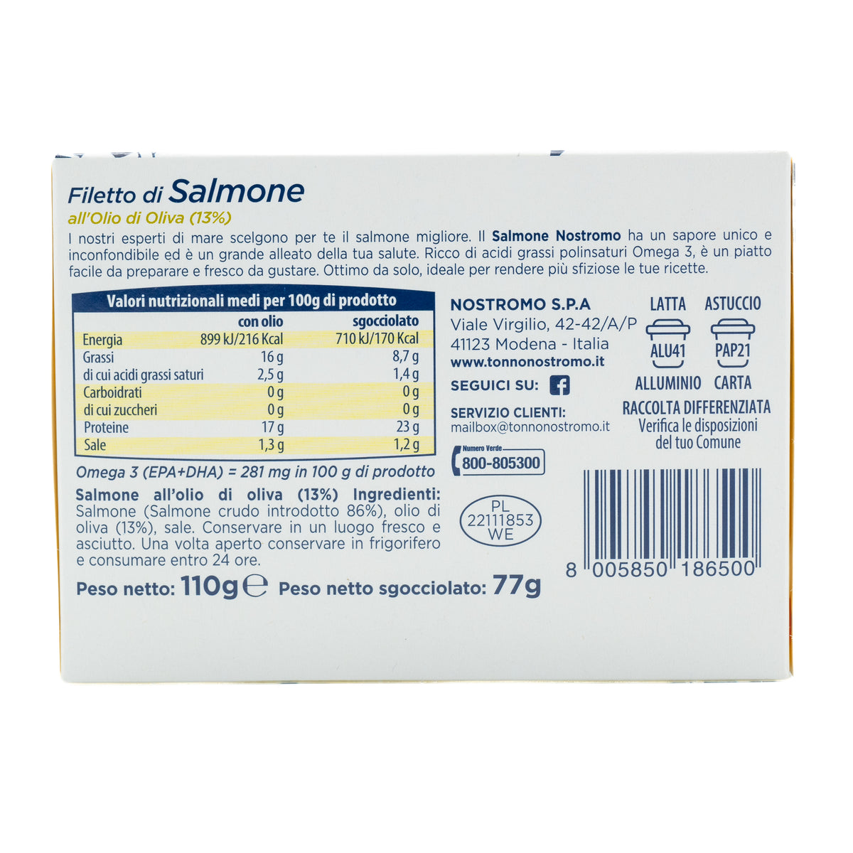 File de somon Nostromo în ulei de măsline, 110 g