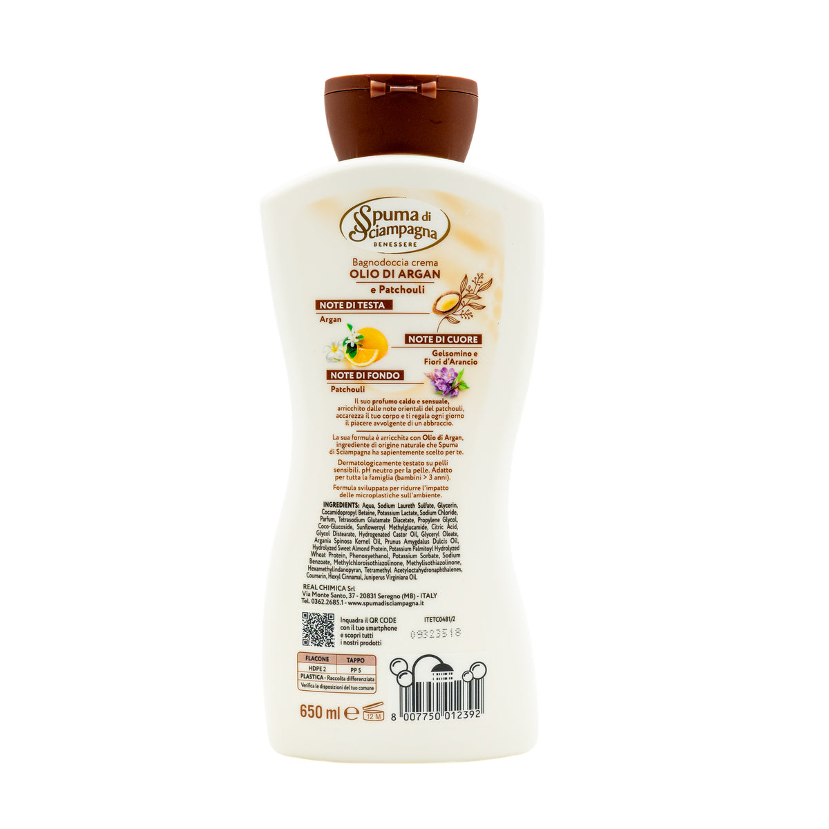 Gel de duș cremă Spuma di Sciampagna cu ulei de argan și patchouli, 650 ml