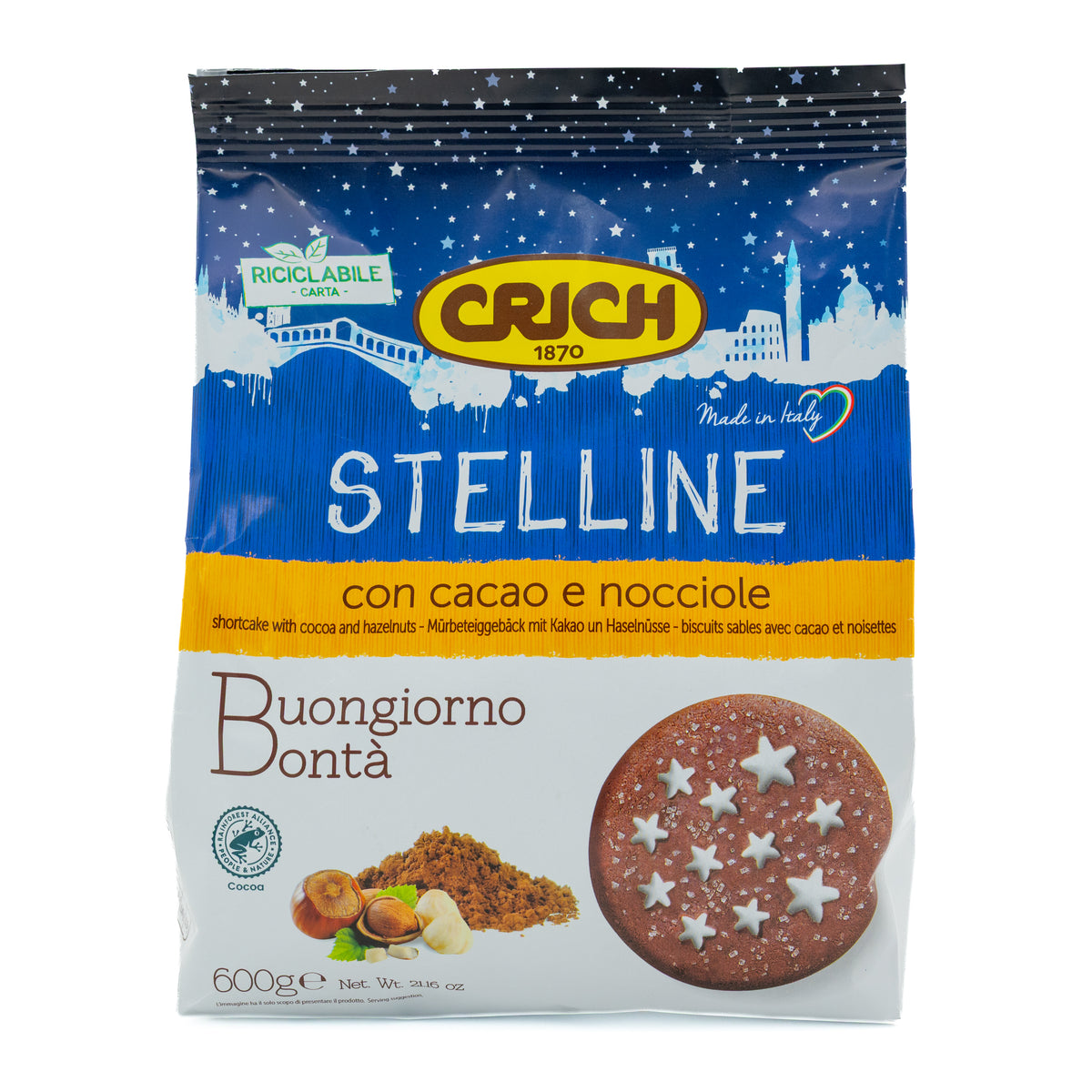 Biscuiți Stelline cu cacao și alune de pădure Crich, 600 g