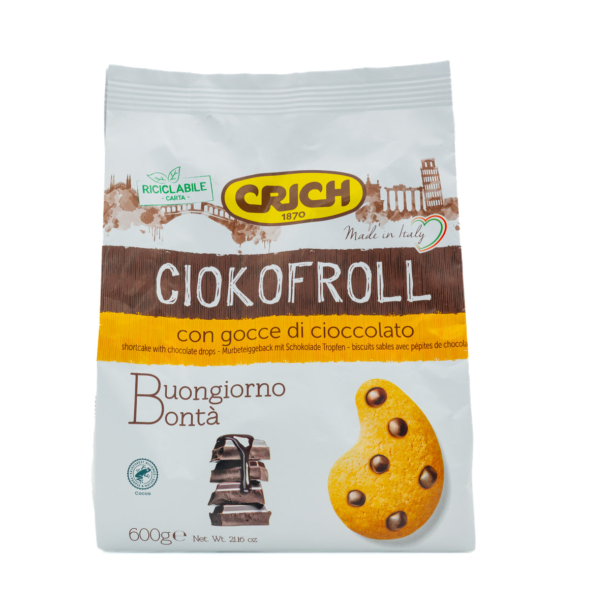 Biscuiți Crich Ciokofroll cu picături de ciocolată, 600 g