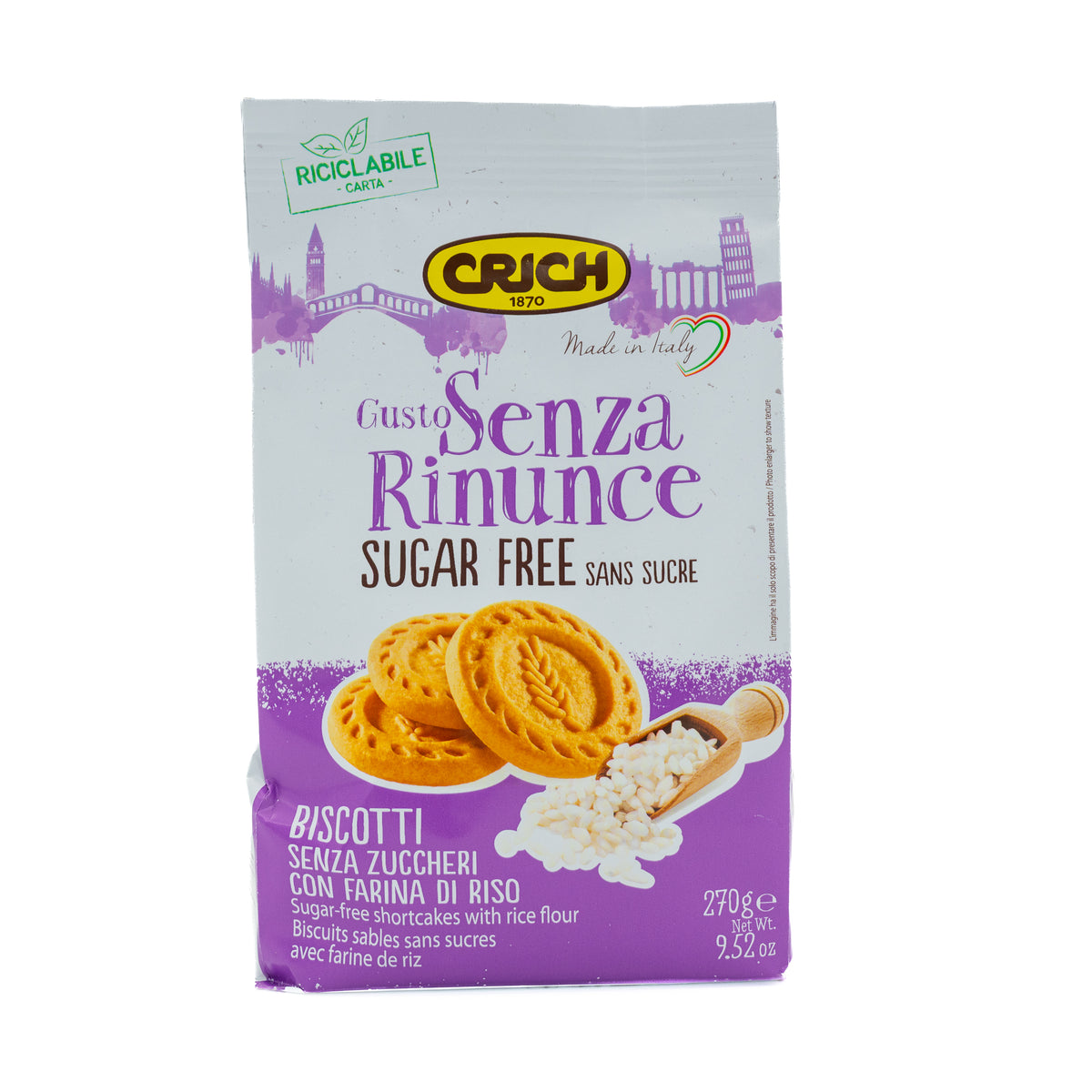 Biscuiți fără zahăr cu făină de orez Crich, 270 g
