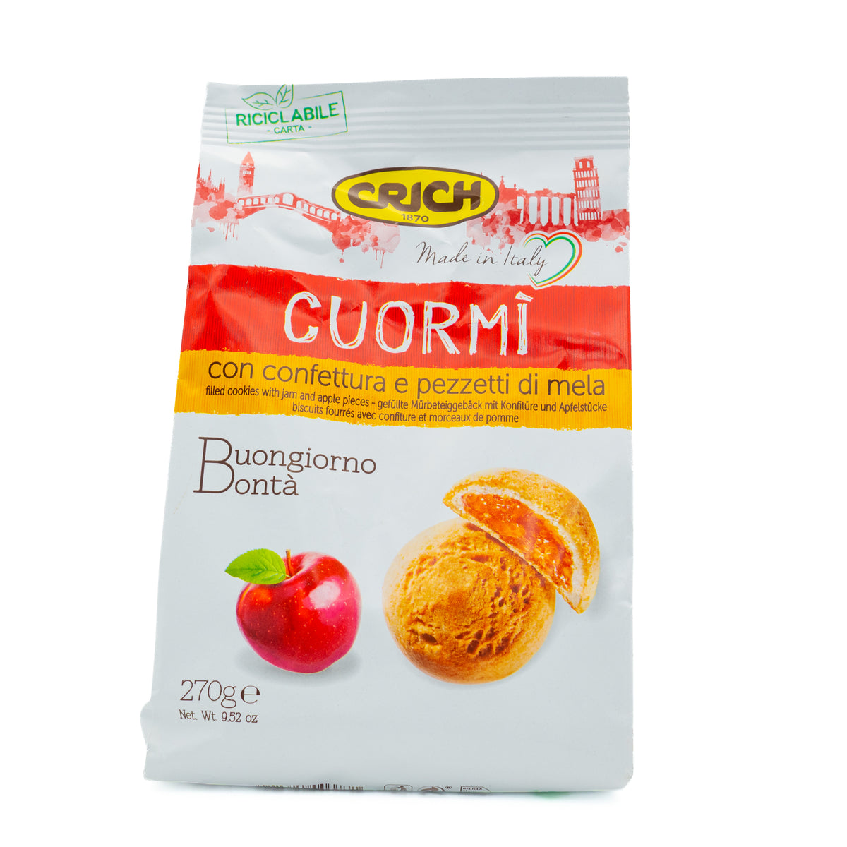 Biscuiți Cuormi cu umplutură de mere Crich, 270 g