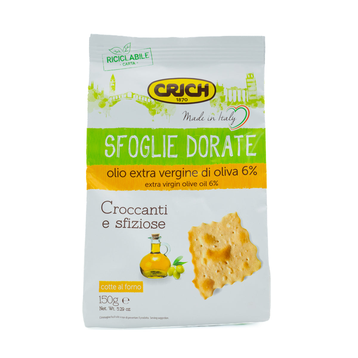 Crackers Sfoglie Dorate cu ulei de măsline extravirgin Crich, 150 g