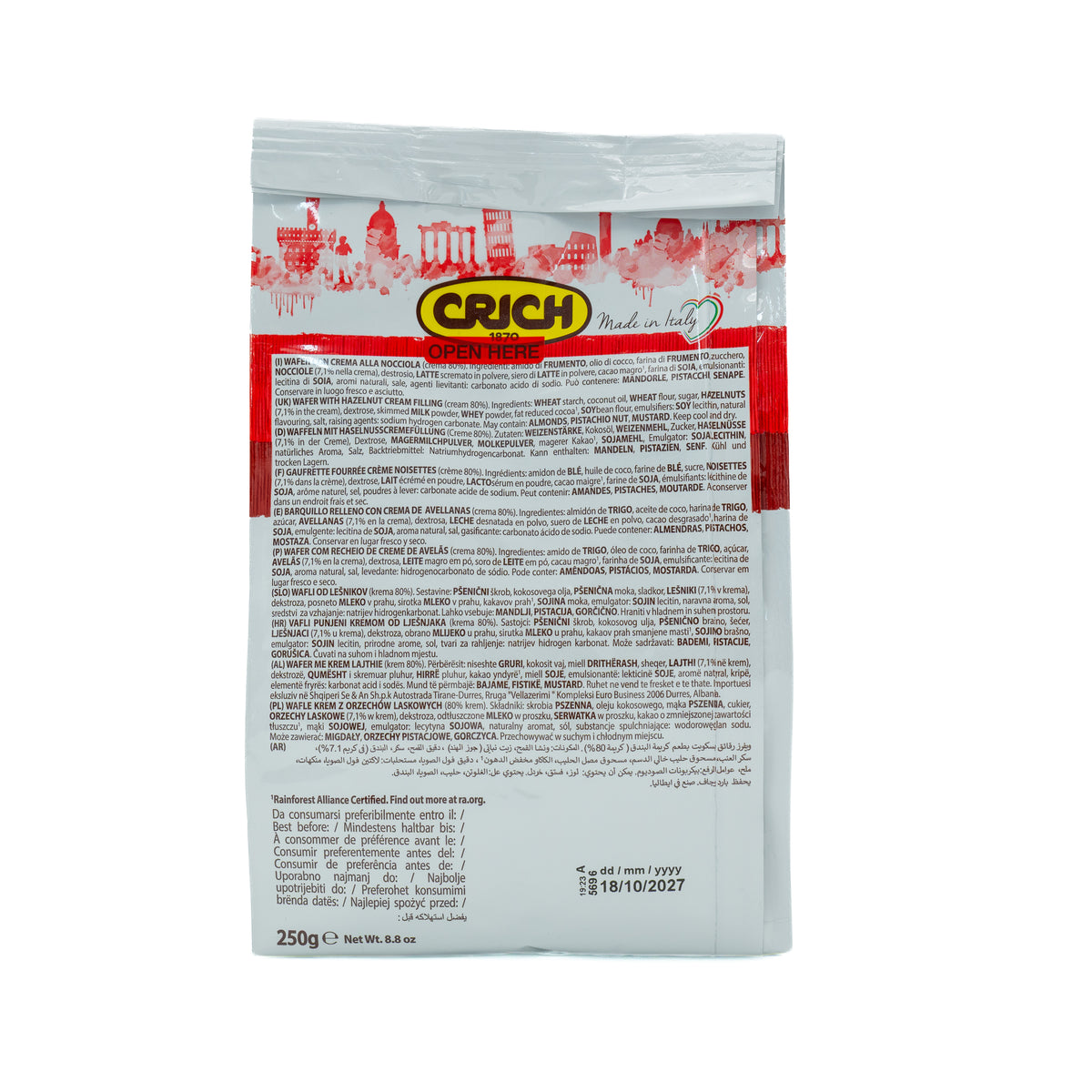 Napolitane cu cremă de alune de pădure Crich, 250 g