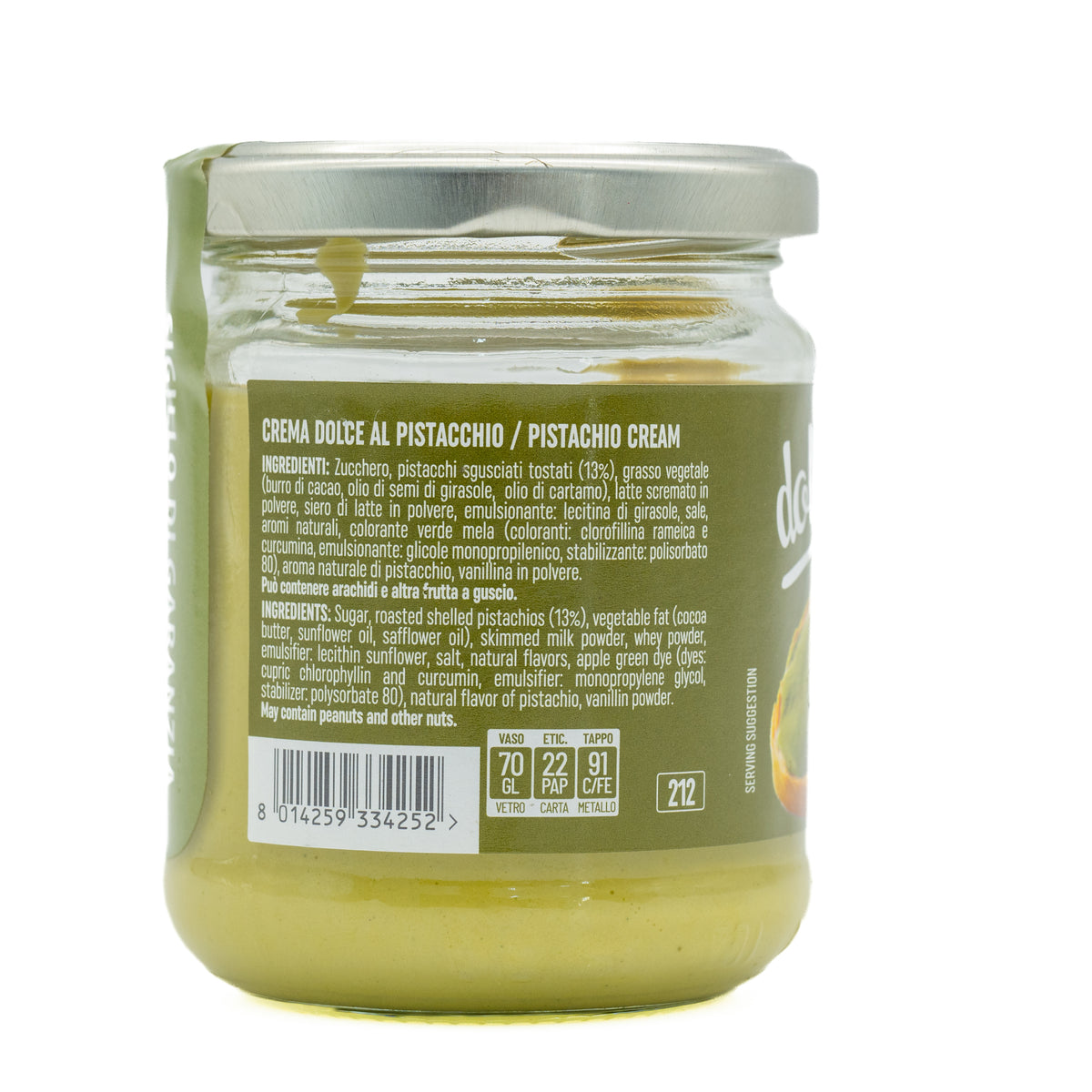 Cremă tartinabilă cu fistic Dolcefetta, 180 g