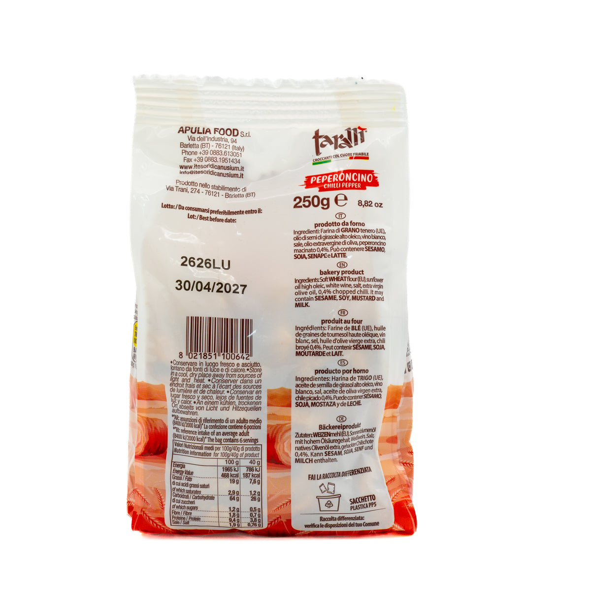 Tarallini Apulia Food cu ardei iute, 250 g