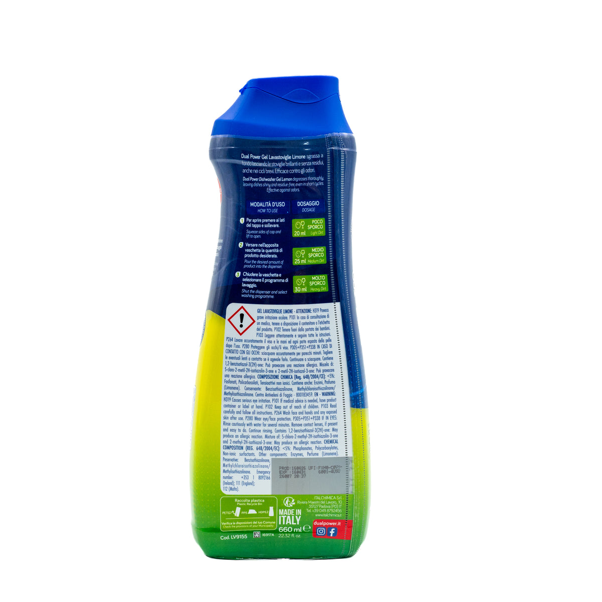 Detergent gel pentru mașina de spălat vase cu lămâie Dual Power, 660 ml, 33 spălări