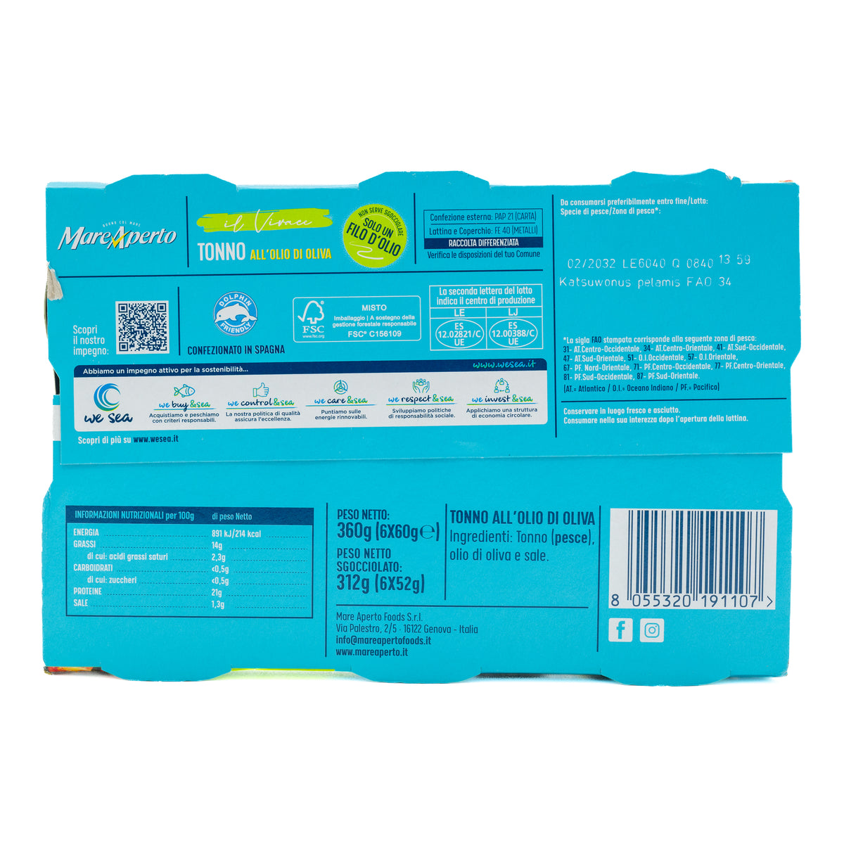 Ton Mare Aperto în ulei de măsline, 6 × 60 g