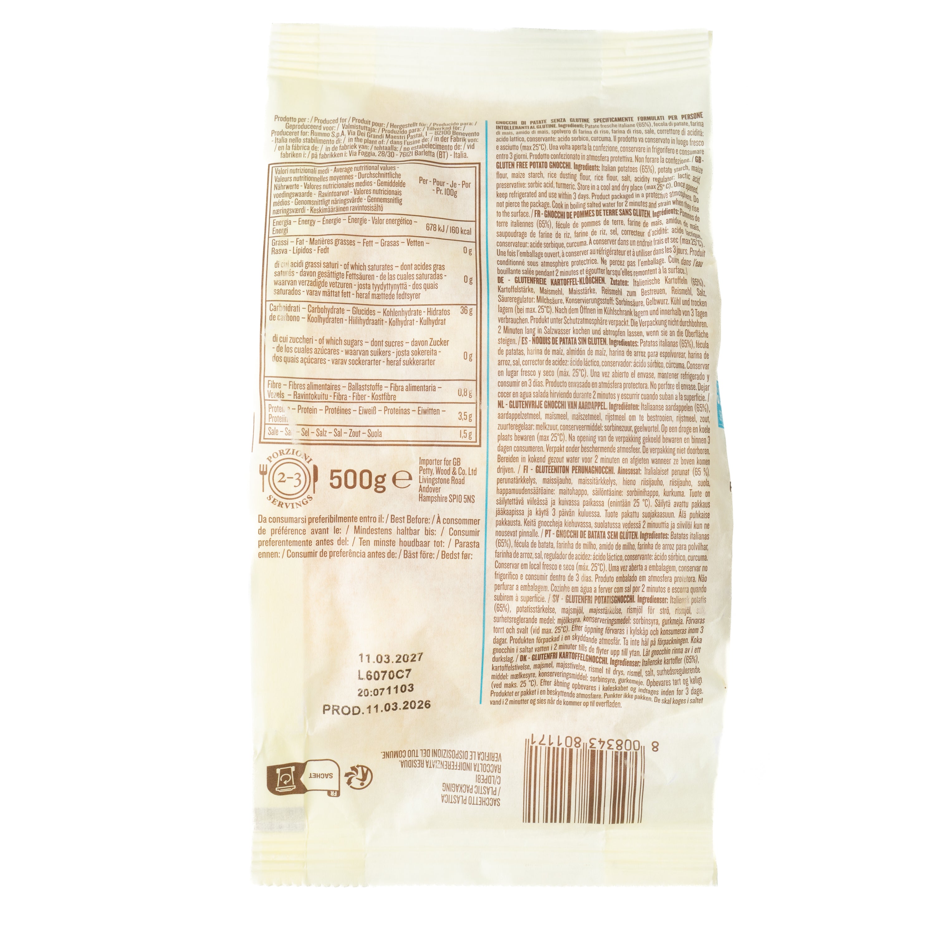 Gnocchi de cartofi fără gluten Rummo, 500 g
