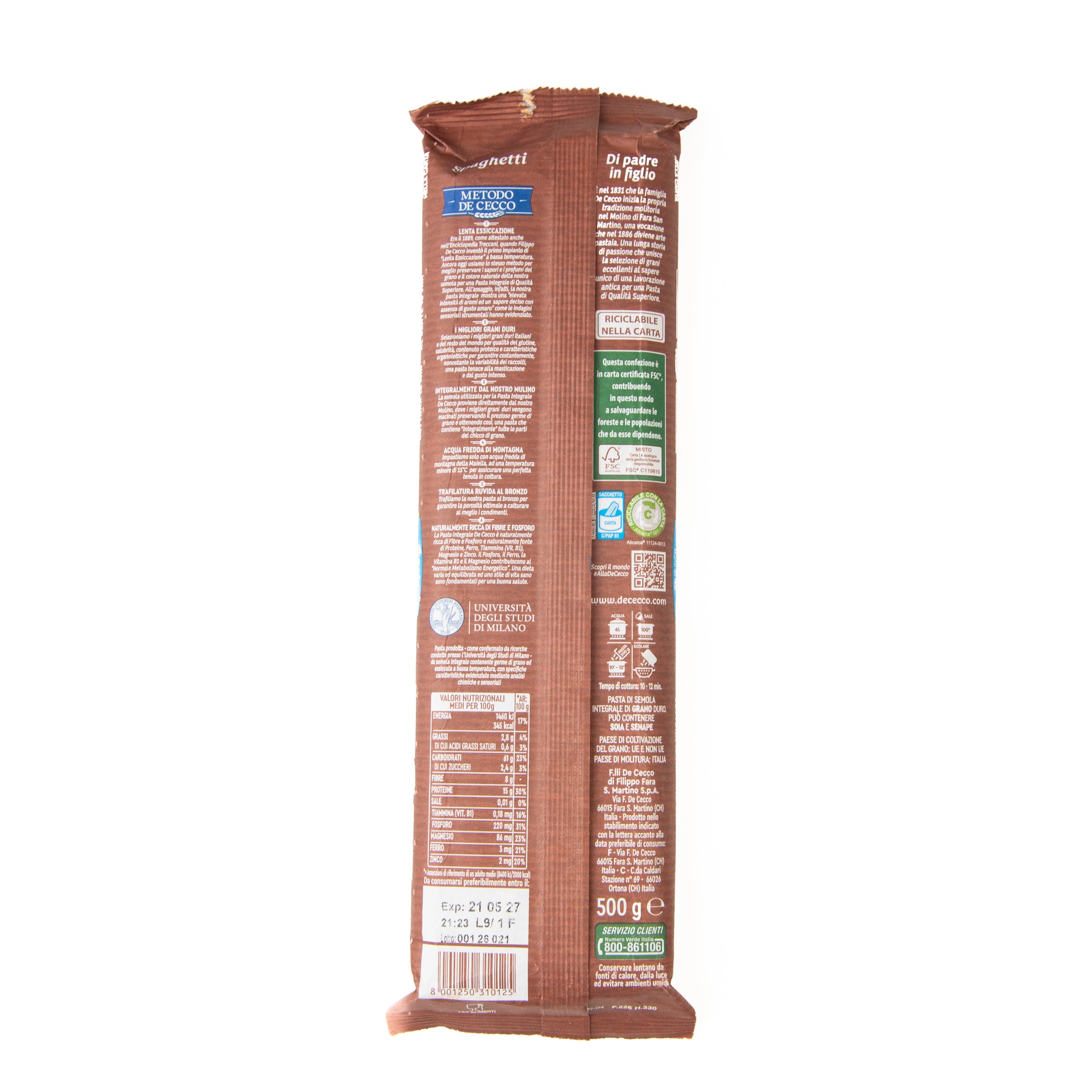 Spaghete integrale nr. 12 De Cecco, 500 g