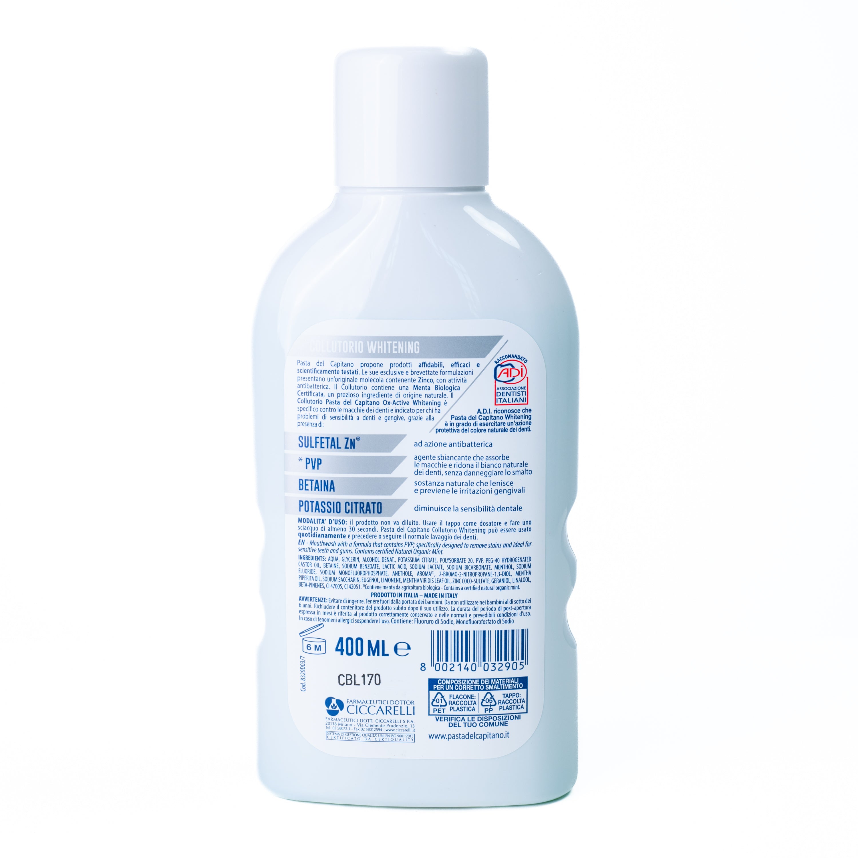 Apă de gură pentru albire Pasta del Capitano, 400 ml