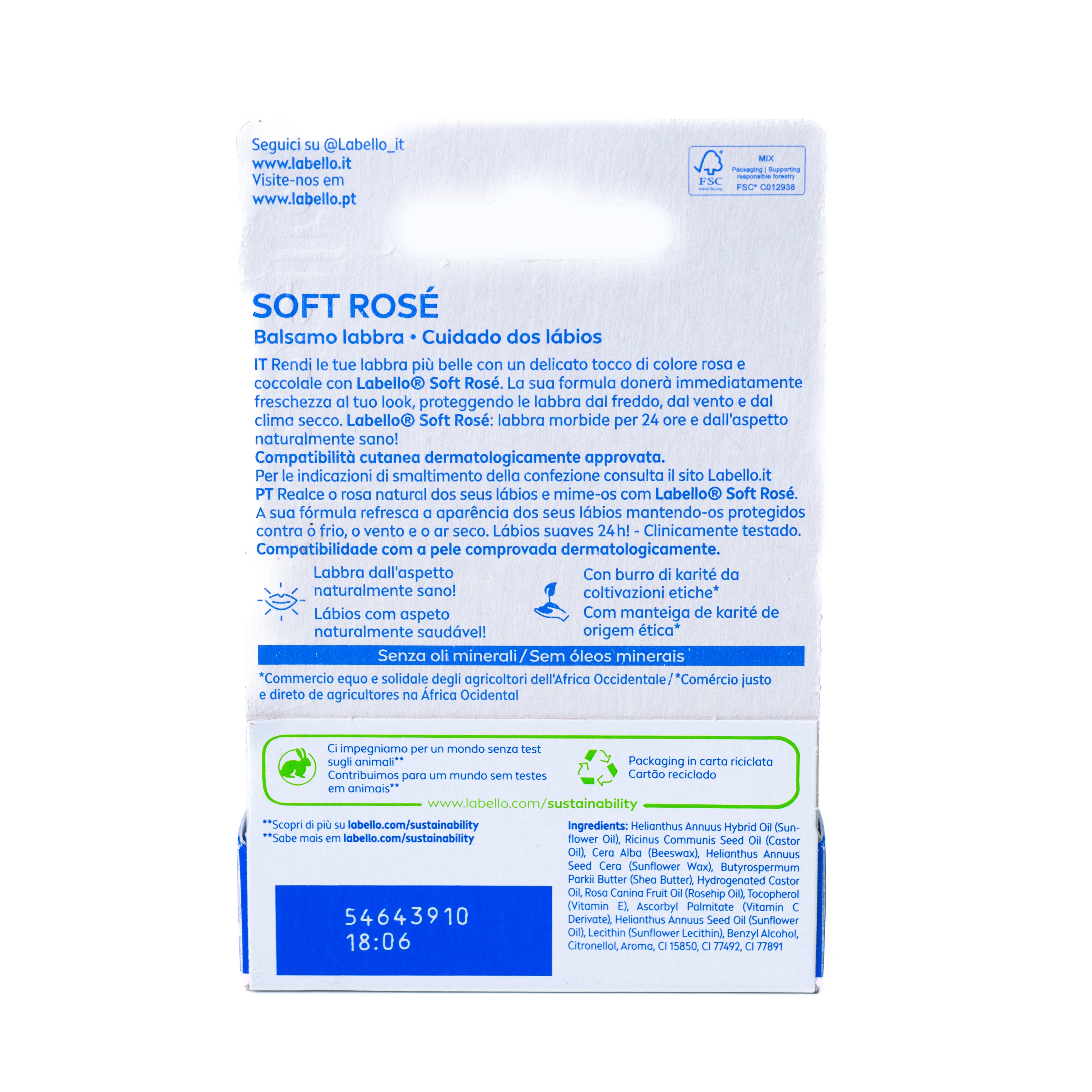 Balsam de buze Soft Rosé Labello, 4,8 g