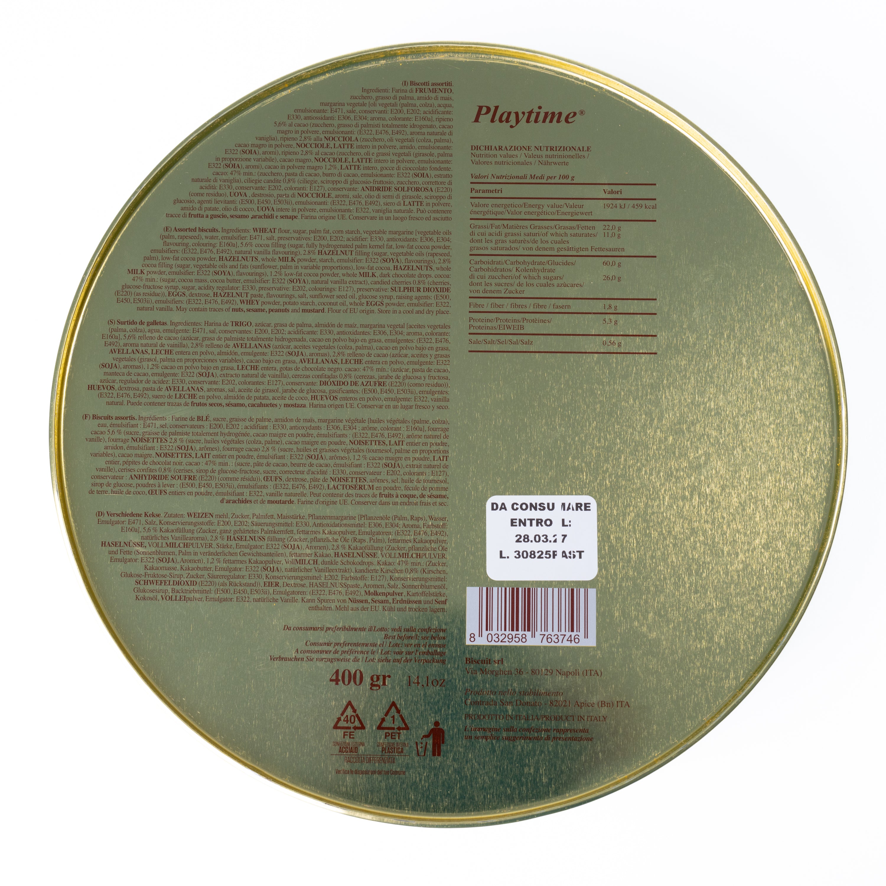 Biscuiți asortați Playtime în cutie metalică, 400 g