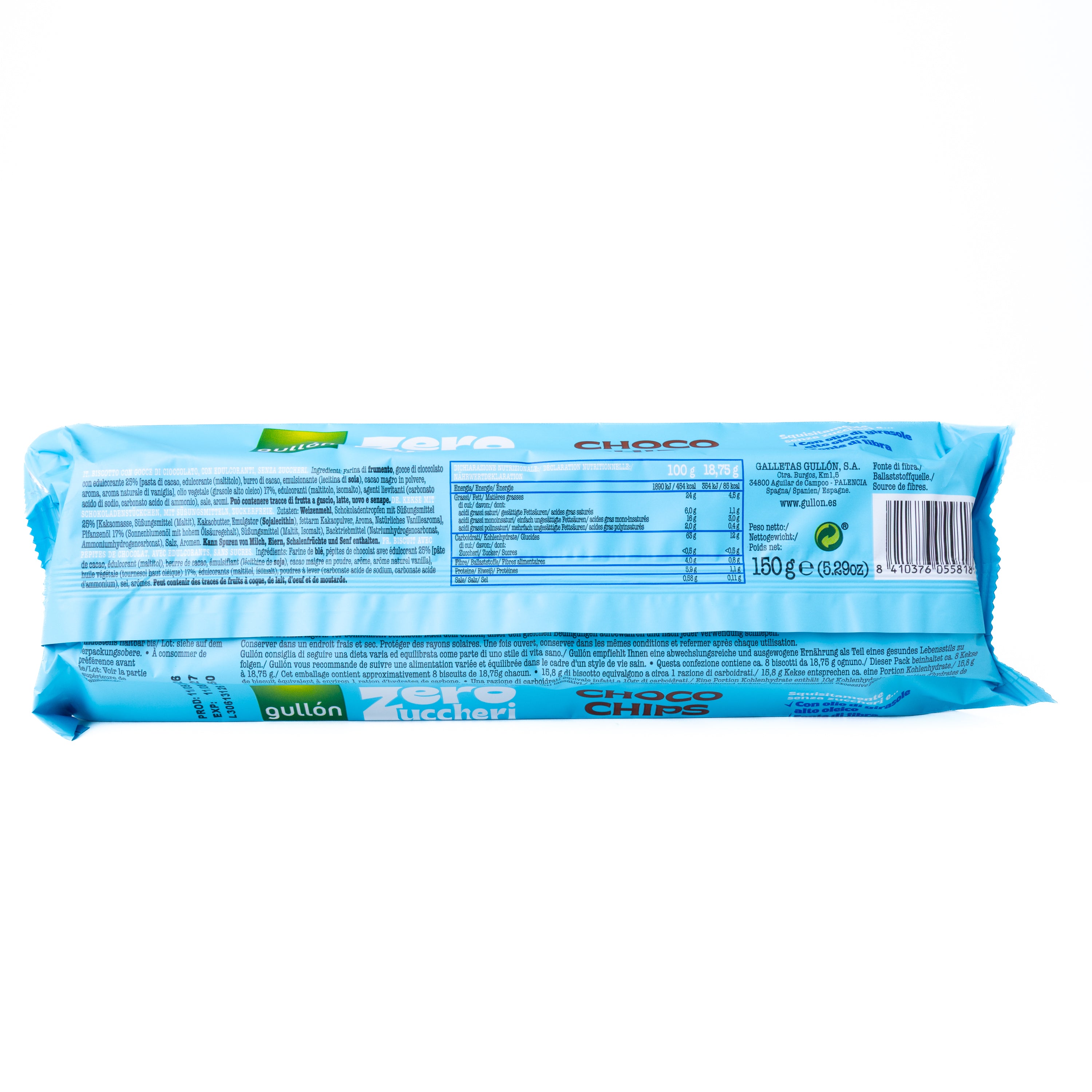 Biscuiți Choco Chips fără zahăr Gullón, 150 g