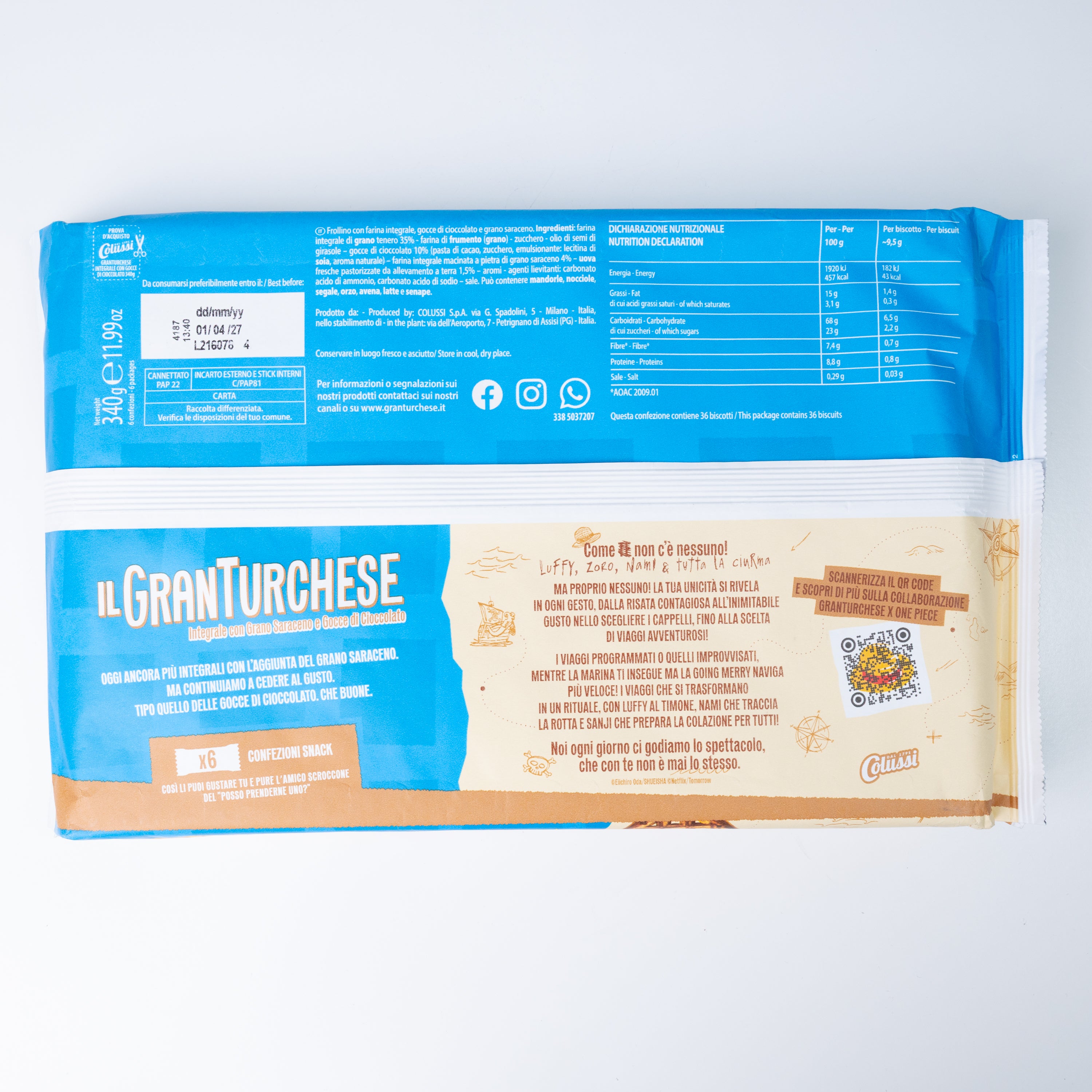 Biscuiți Granturchese integrali cu picături de ciocolată Colussi, 340 g