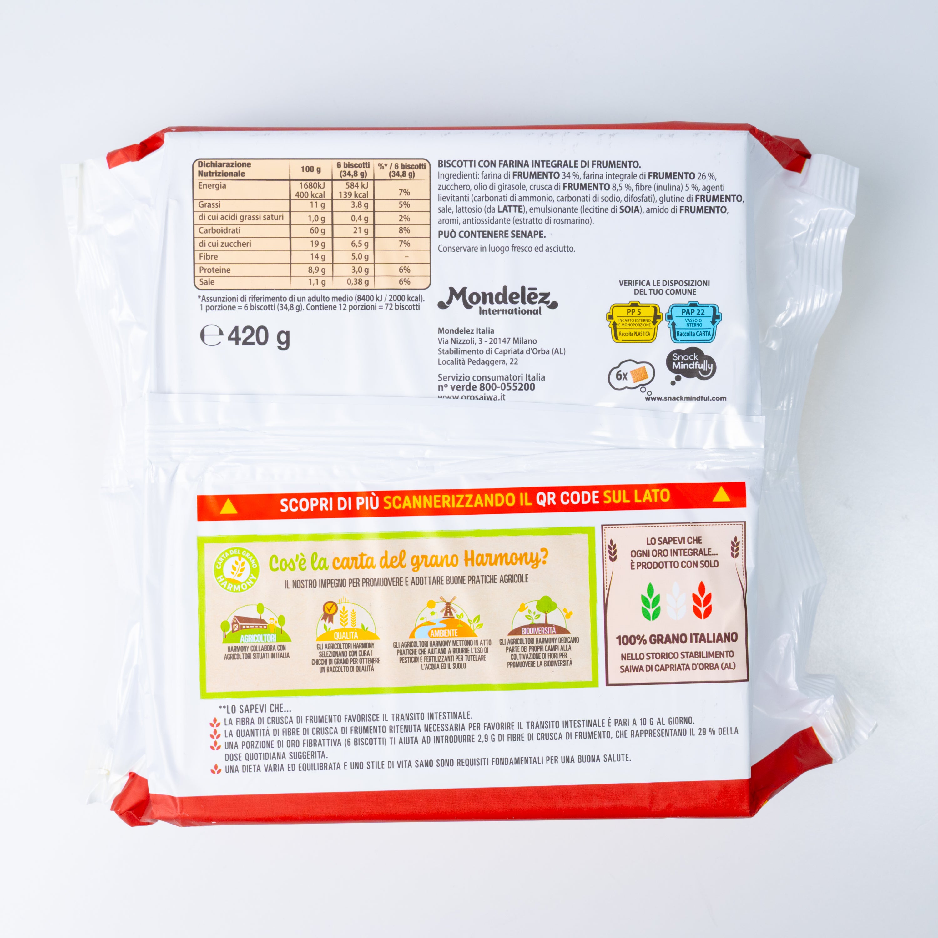 Biscuiți Oro Fibrattiva Saiwa, 420 g