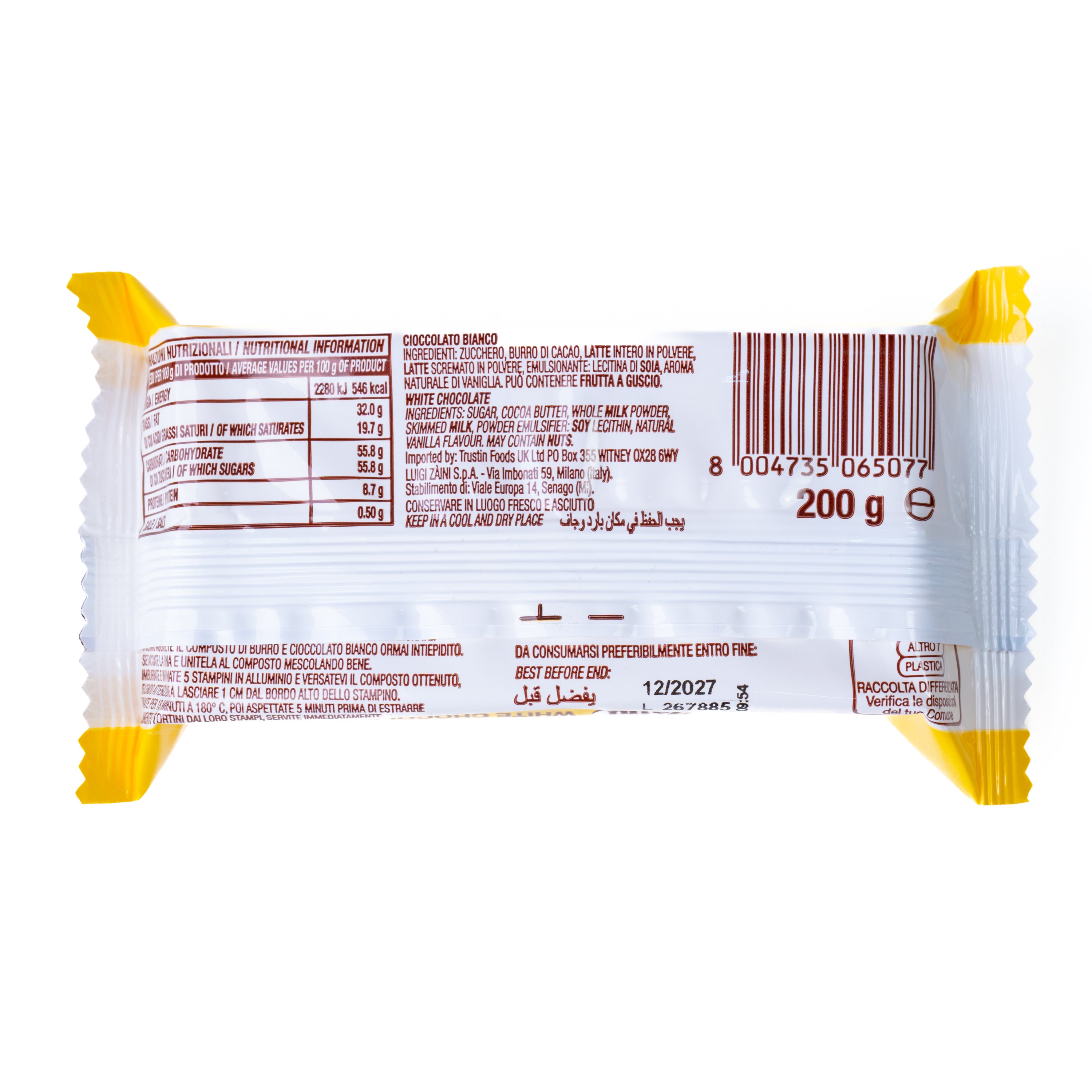 Ciocolată albă tabletă pentru gătit Zàini, 200 g