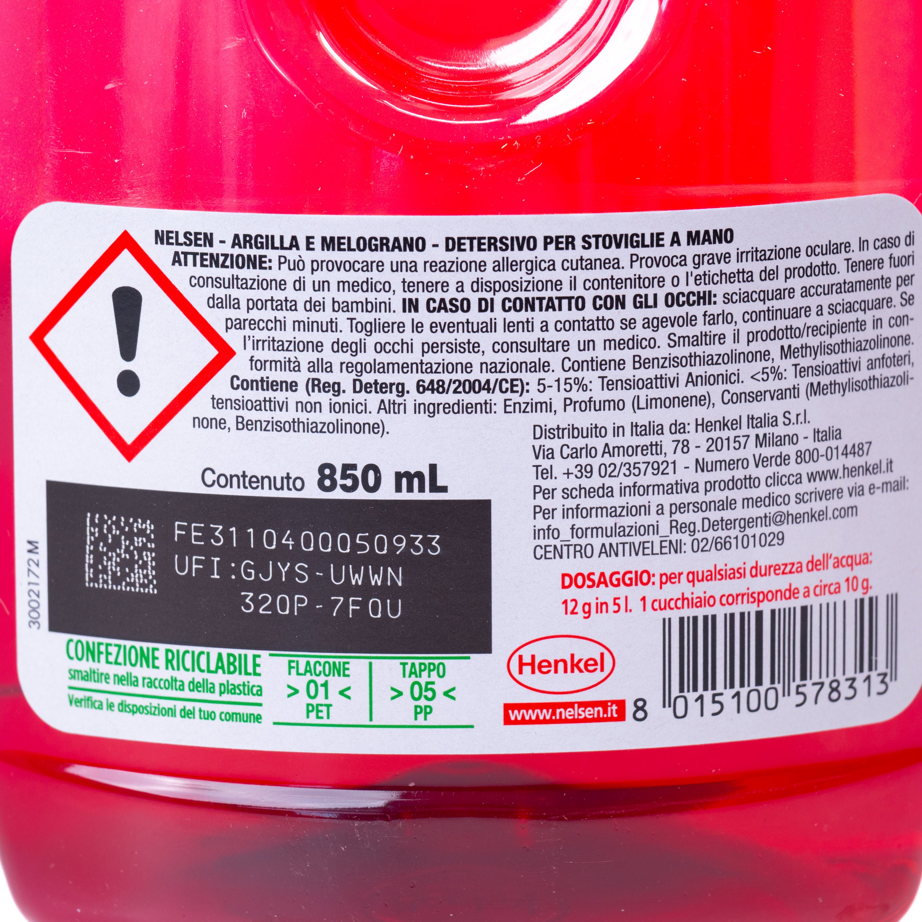 Detergent de vase Argilă și Rodie Nelsen, 850 ml