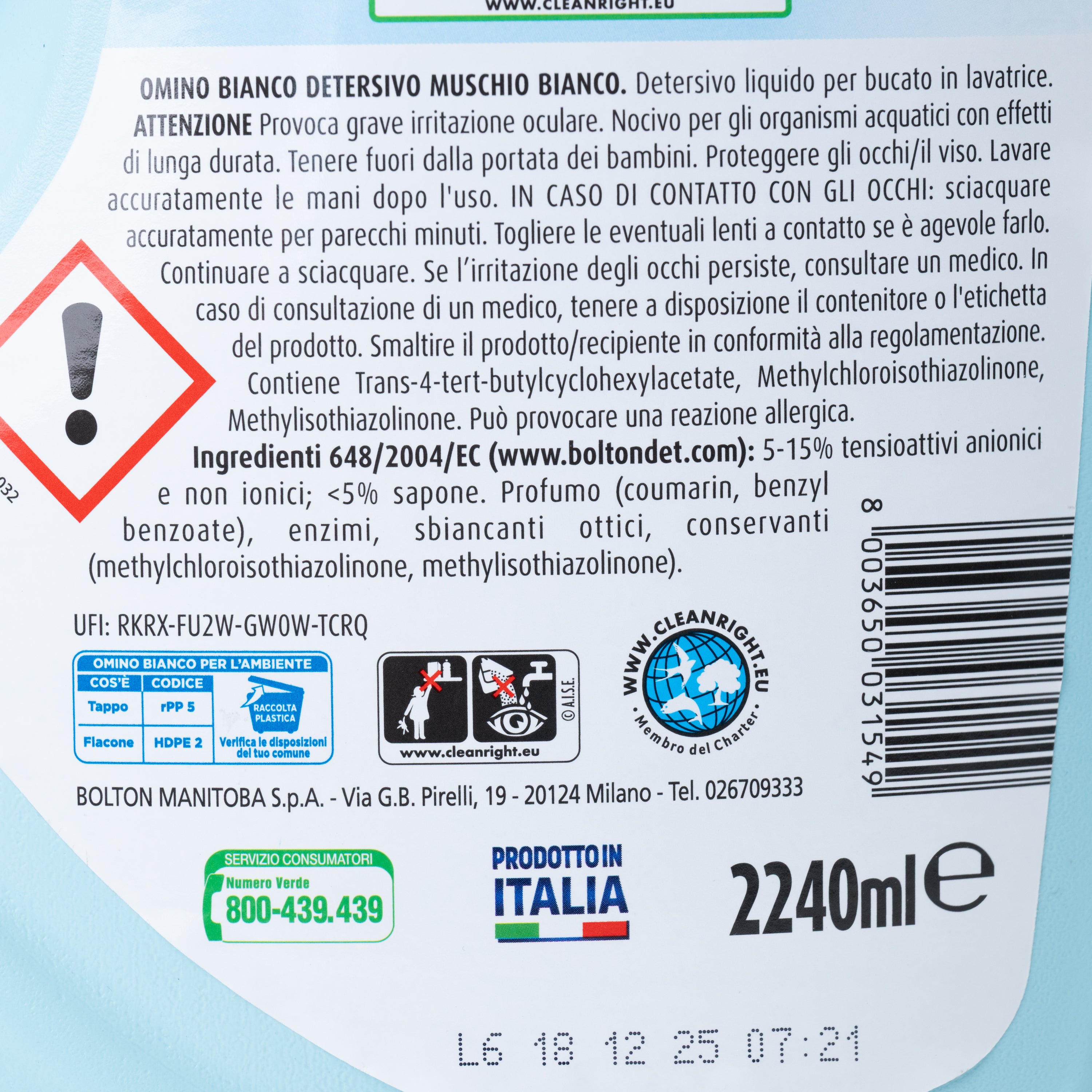 Detergent lichid de rufe mosc alb Omino Bianco, 2,24 L