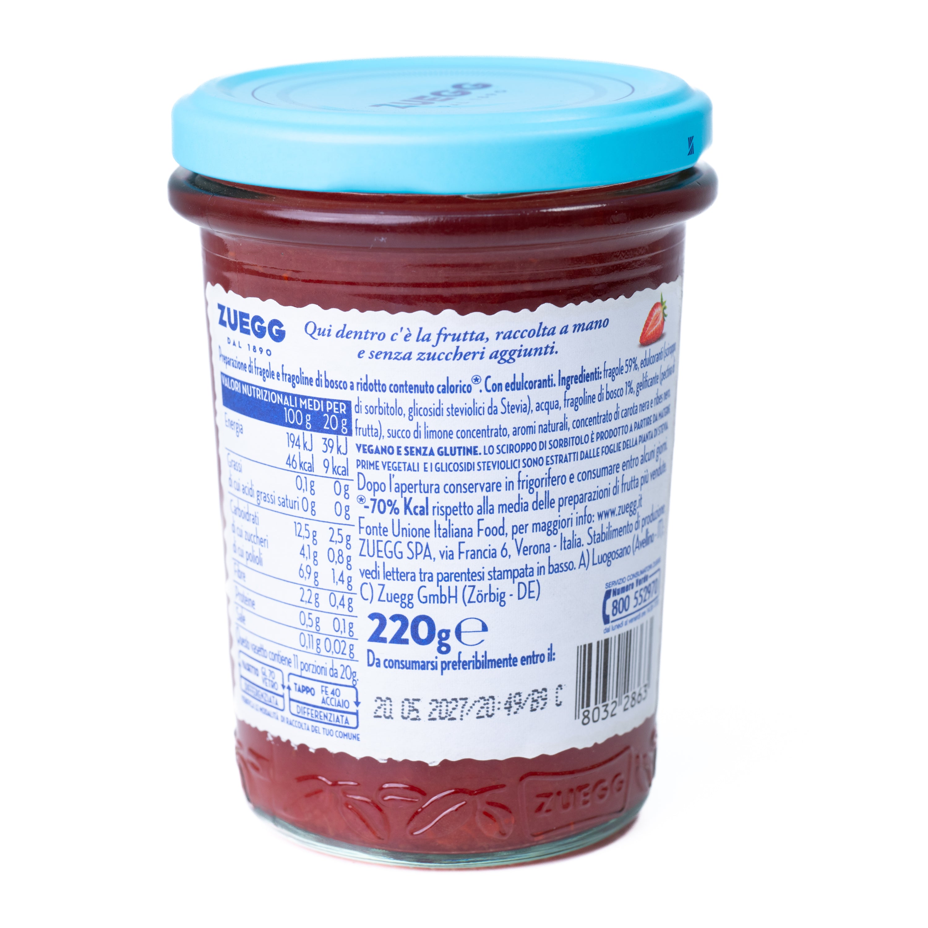 Dulceață Zero de căpșuni Zuegg, 220 g