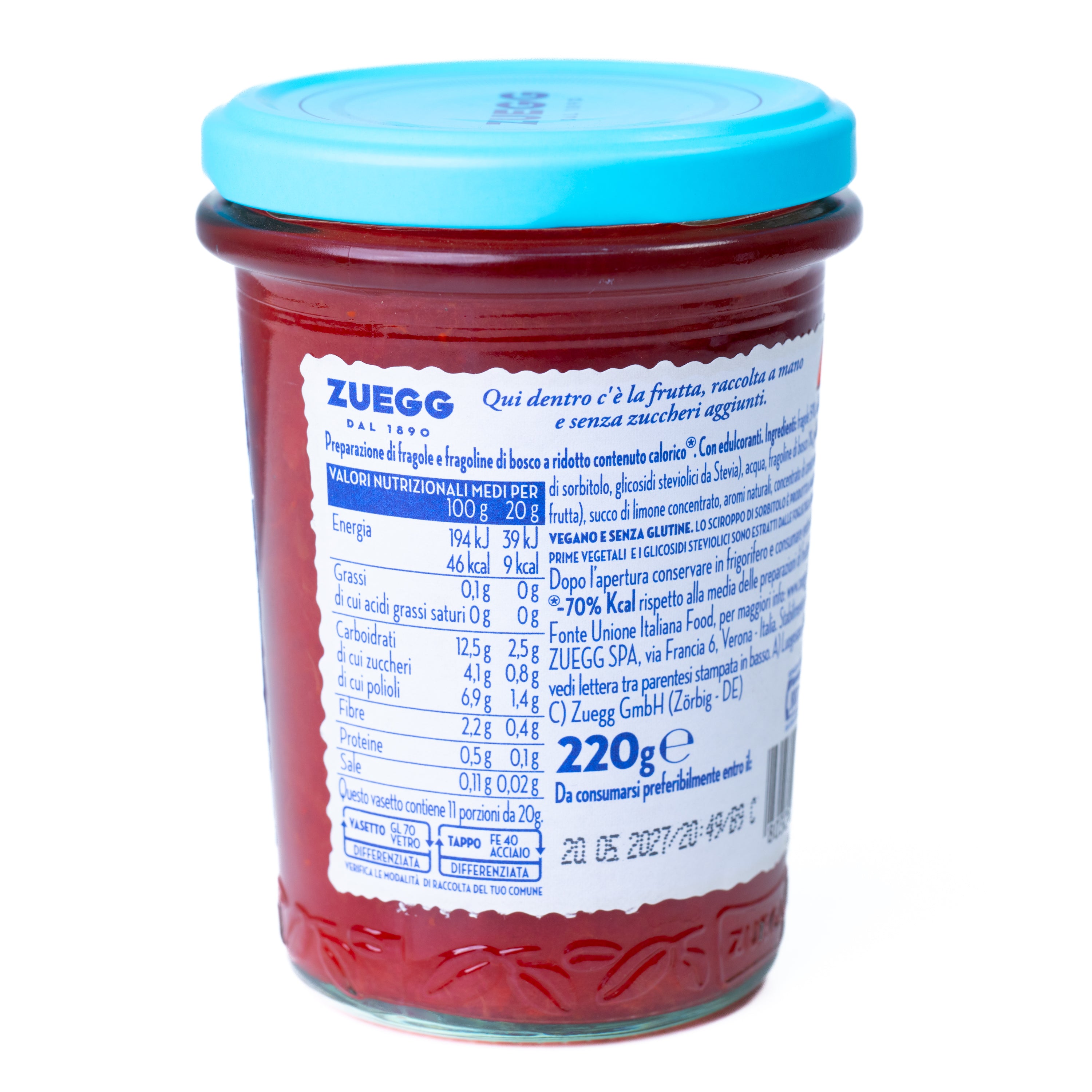 Dulceață Zero de căpșuni Zuegg, 220 g