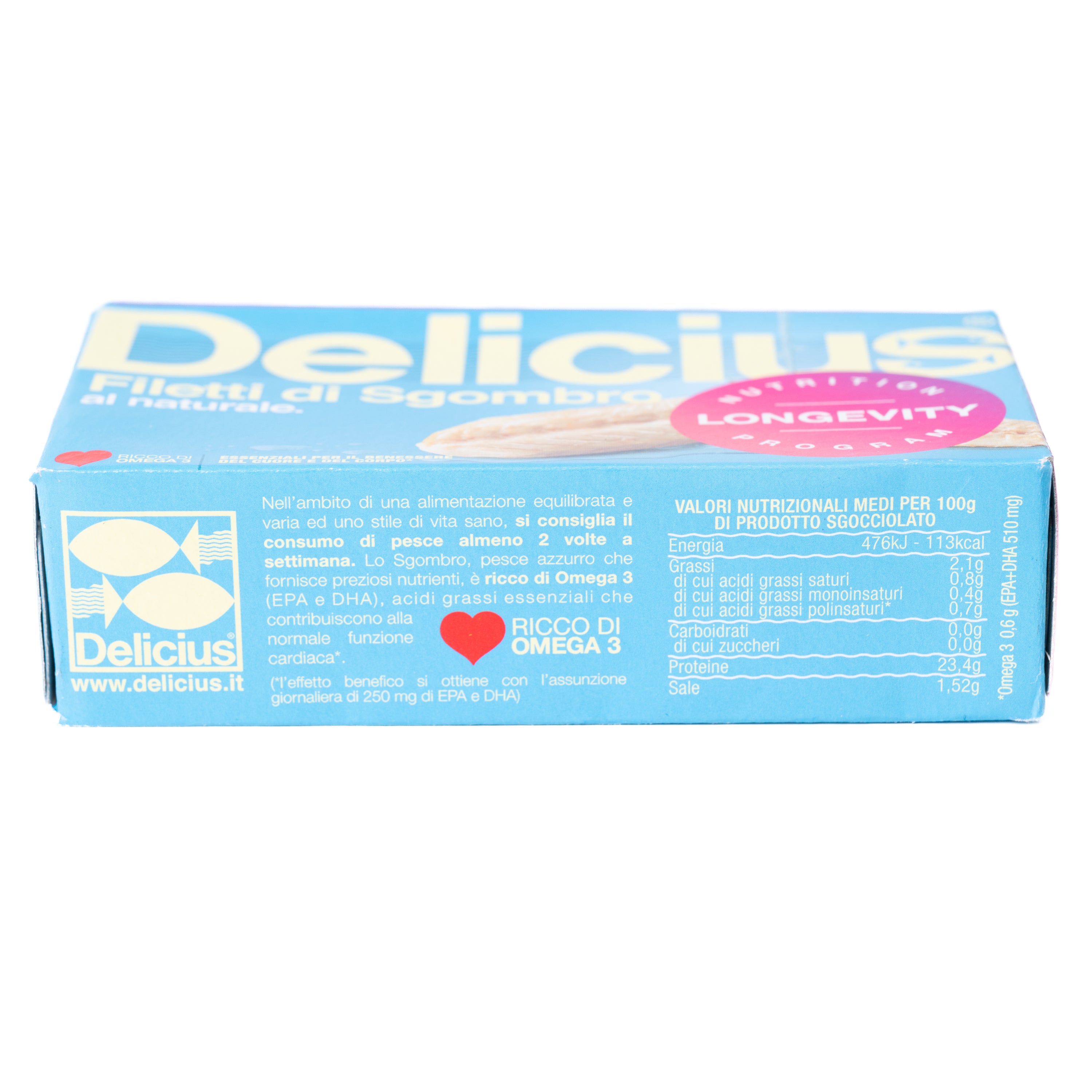 File de macrou în suc propriu Delicius, 125 g
