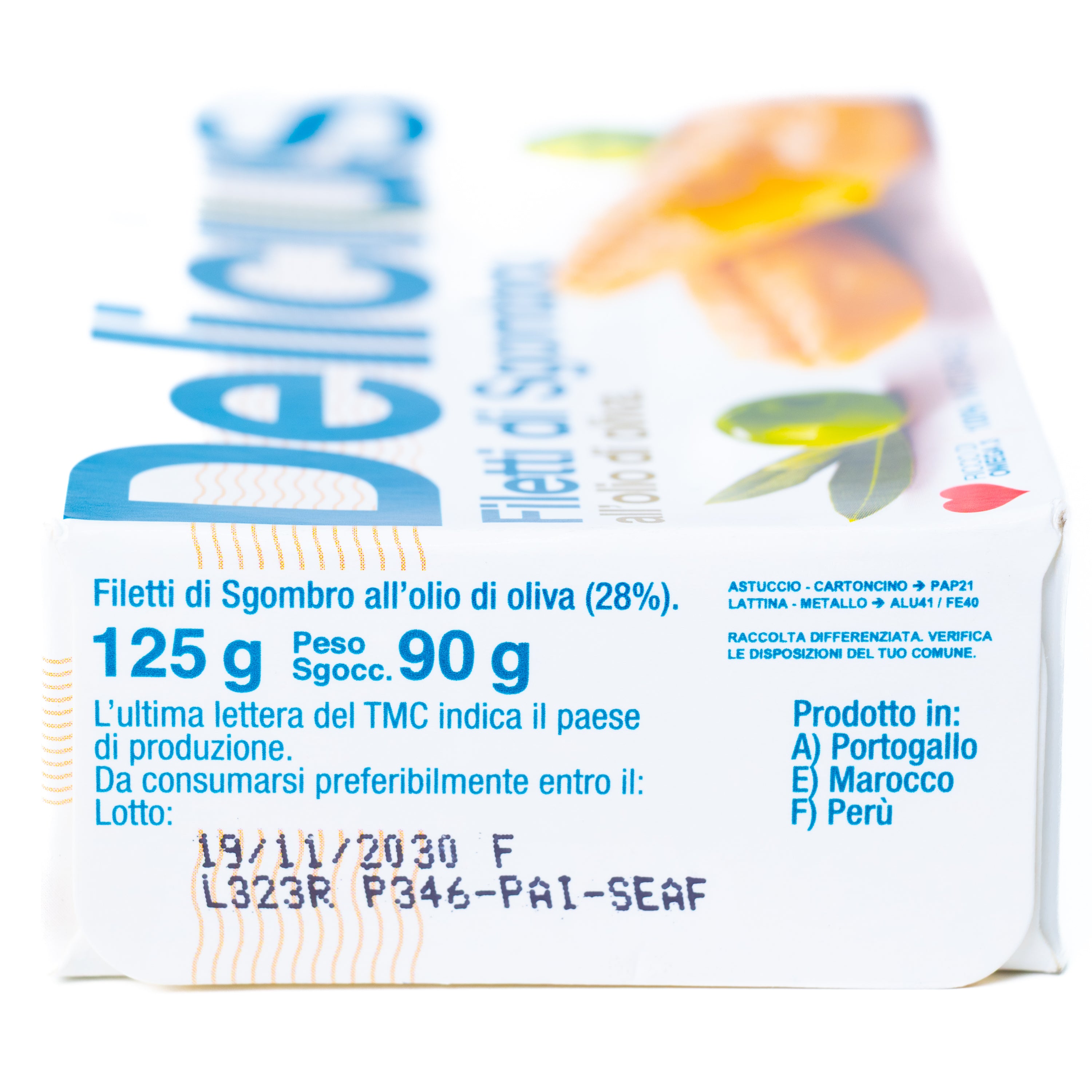 File de macrou în ulei de măsline Delicius, 125 g
