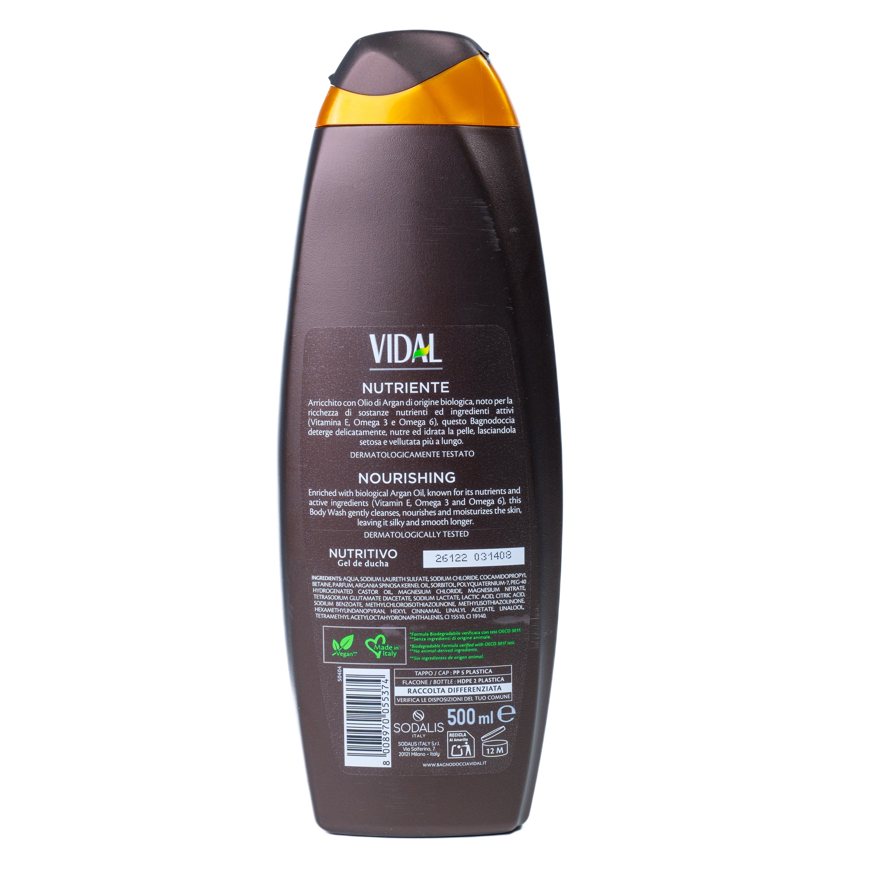 Gel de baie și duș cu ulei de argan Vidal, 500 ml