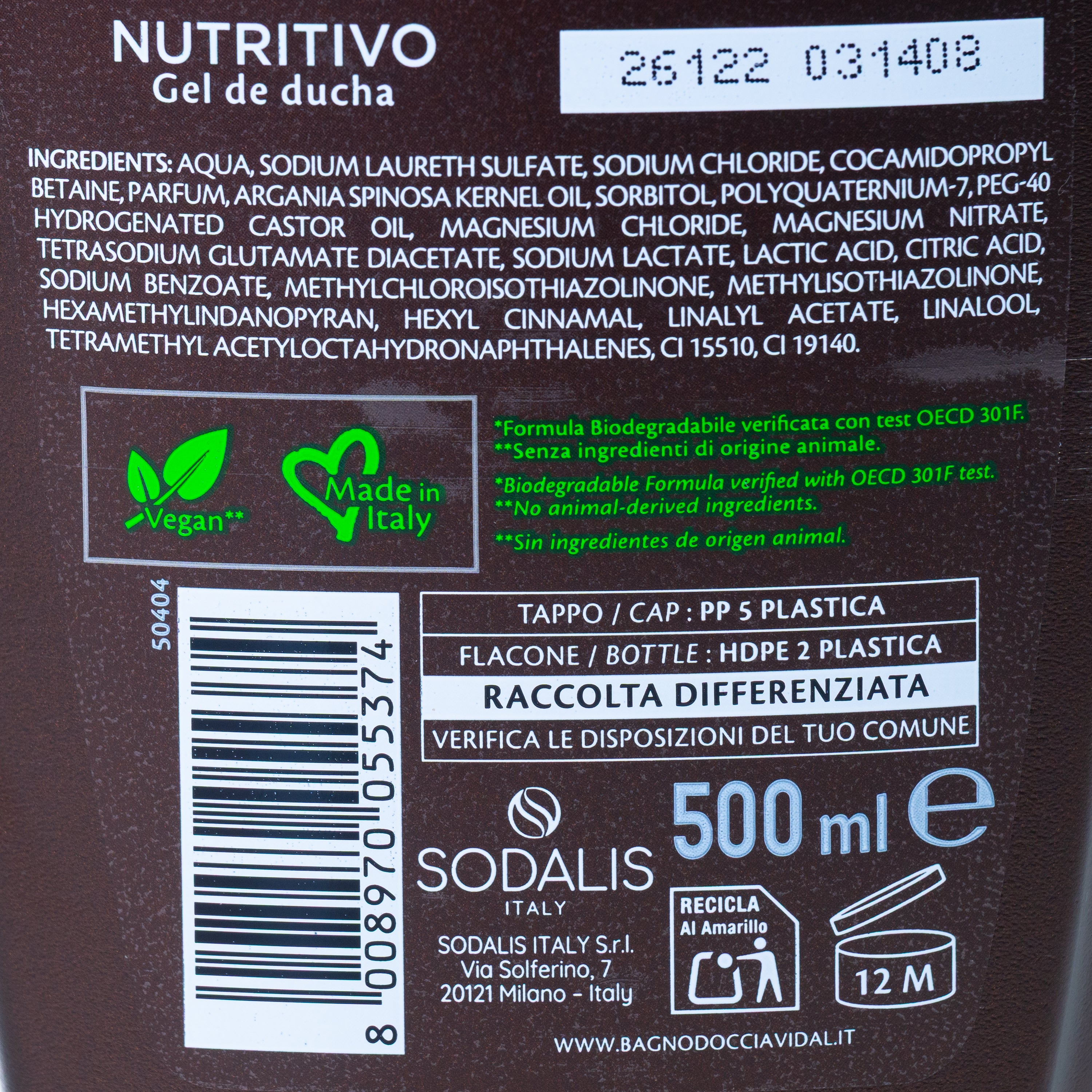 Gel de baie și duș cu ulei de argan Vidal, 500 ml