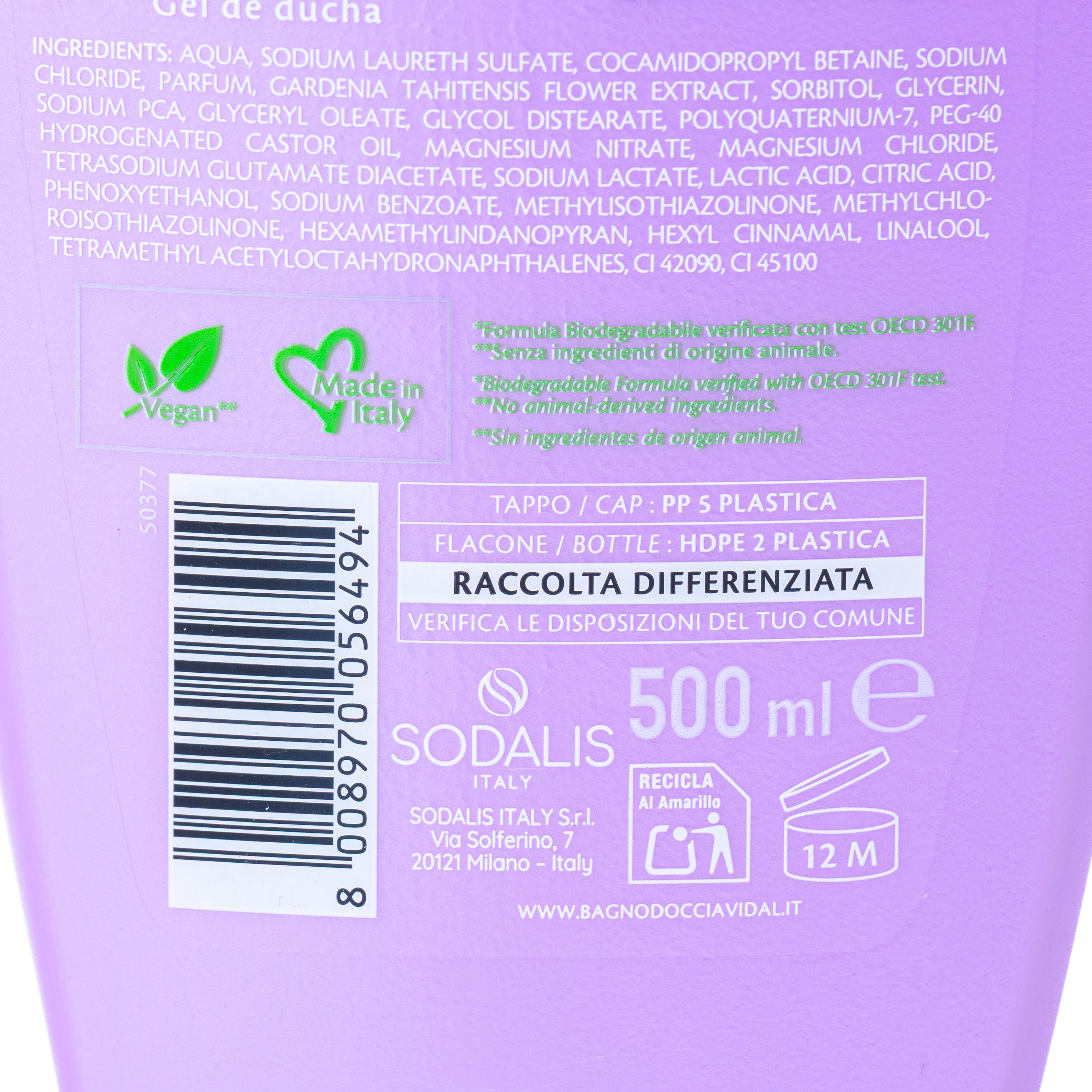 Gel de baie și duș Fiori Vidal, 500 ml
