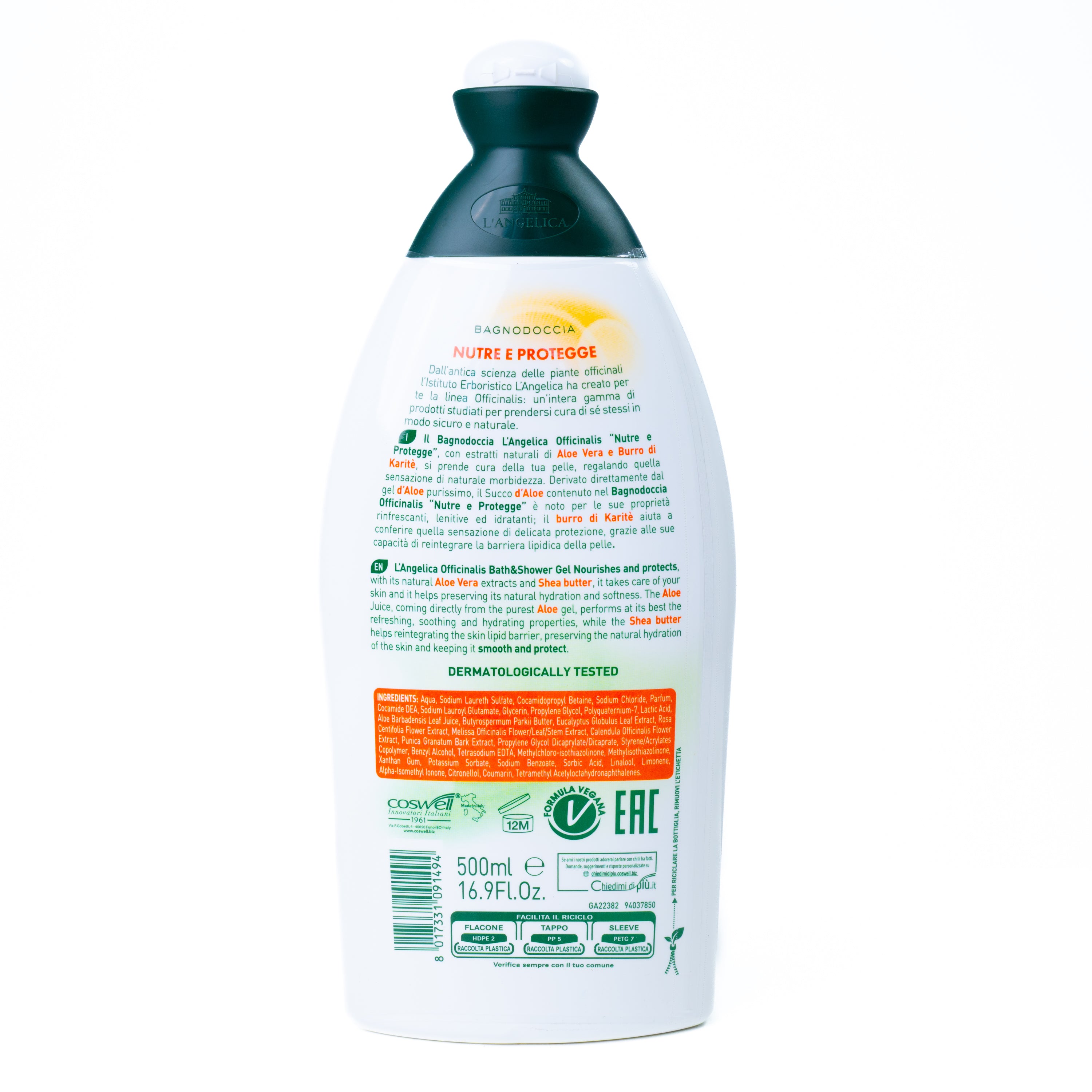 Gel de duș L'Angelica Aloe și Unt de Shea, 500 ml