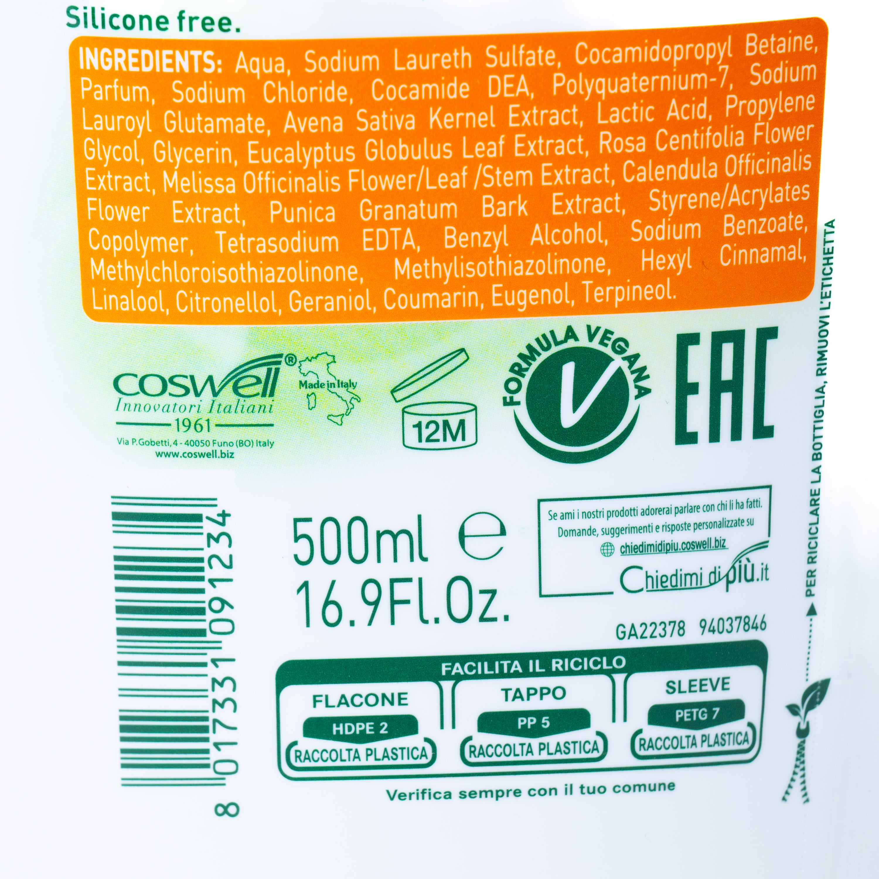Gel de duș L'Angelica cu Lapte de Ovăz, 500 ml