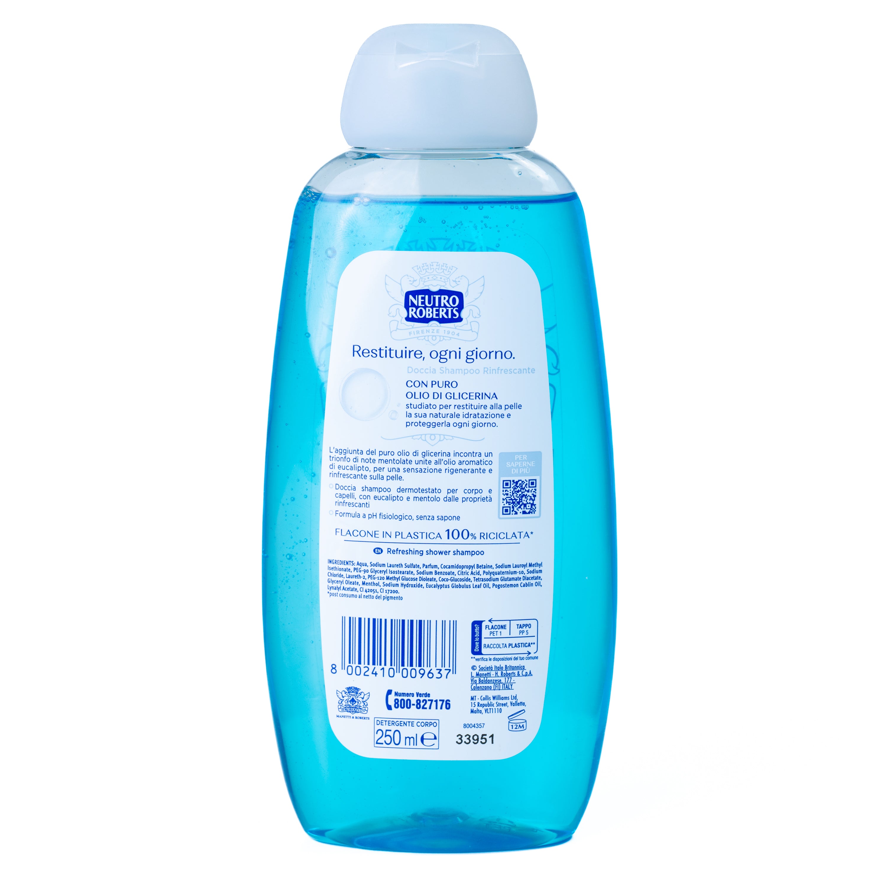 Gel de duș și șampon Rinfrescante Neutro Roberts, 250 ml