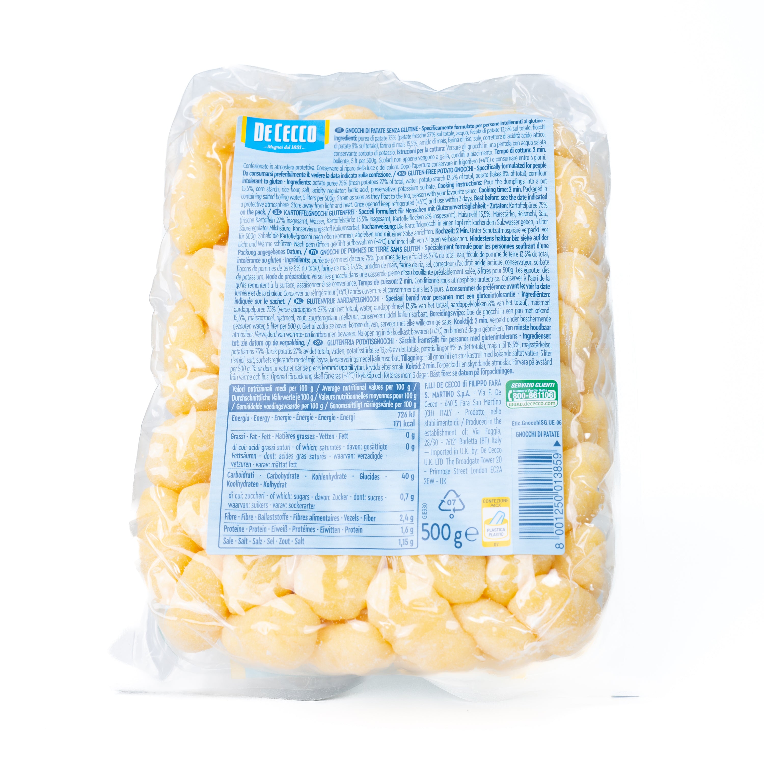 Gnocchi de cartofi fără gluten De Cecco, 500 g