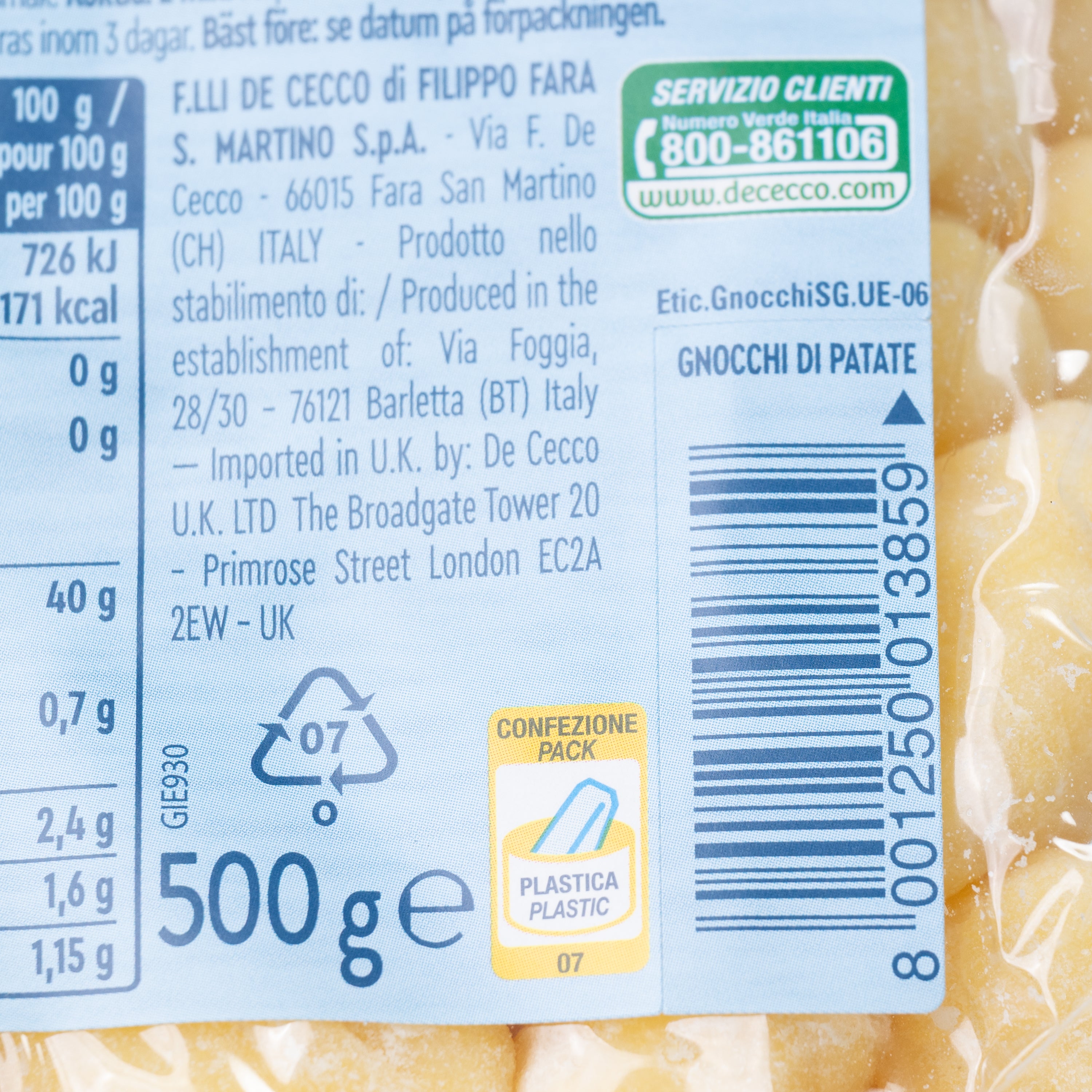 Gnocchi de cartofi fără gluten De Cecco, 500 g